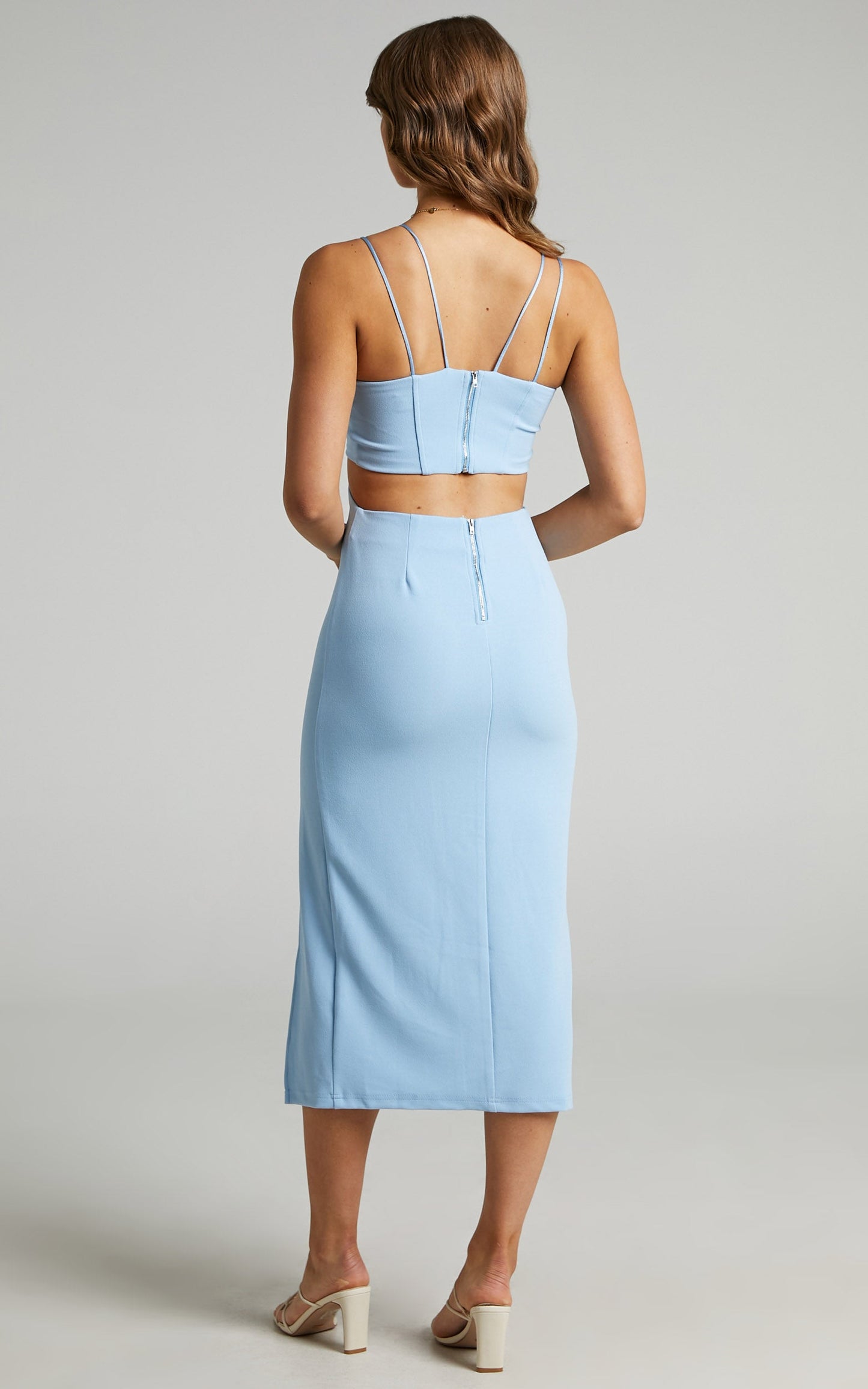 Sumeria Strap Detail Midi Dress in Cornflower Blue