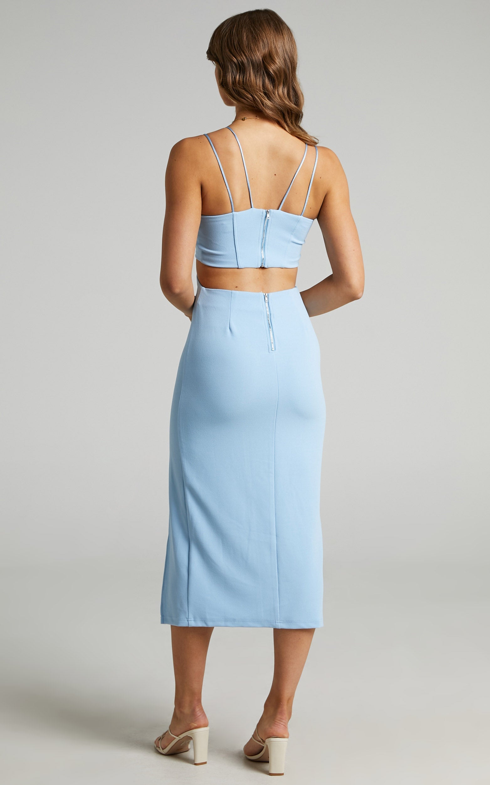 Sumeria Strap Detail Midi Dress in Cornflower Blue
