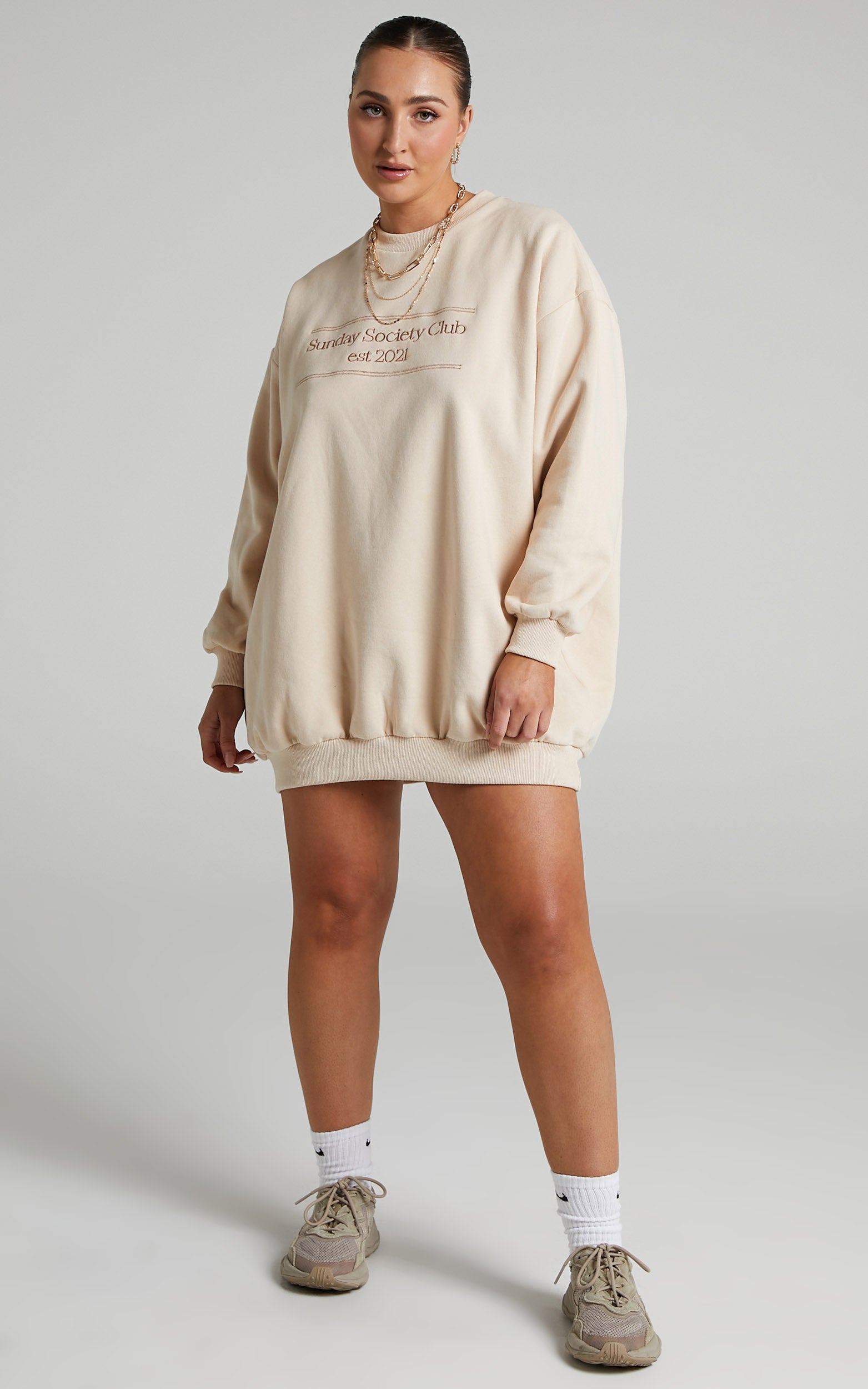 Sunday Society Club - Kiana Oversized Sweat Dress in Beige