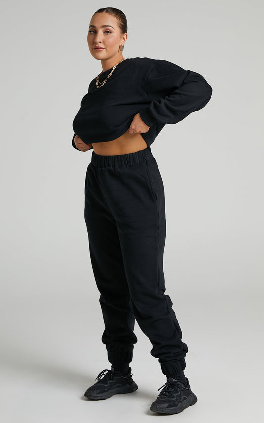 Sunday Society Club - Mid Waisted Maddie Sweatpants in Black