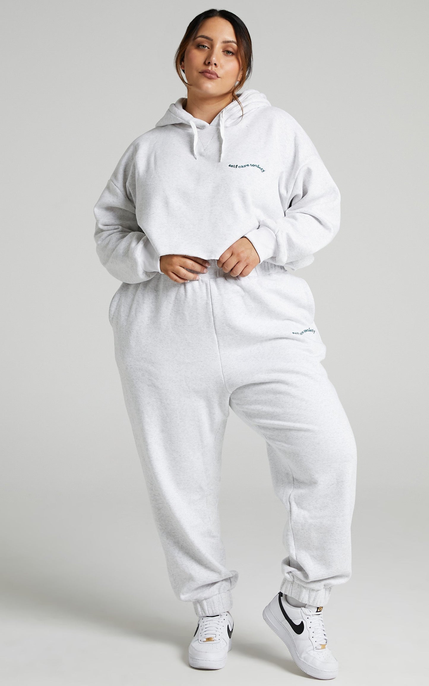 Sunday Society Club - Mid Waisted Maddie Sweatpants in White Marle