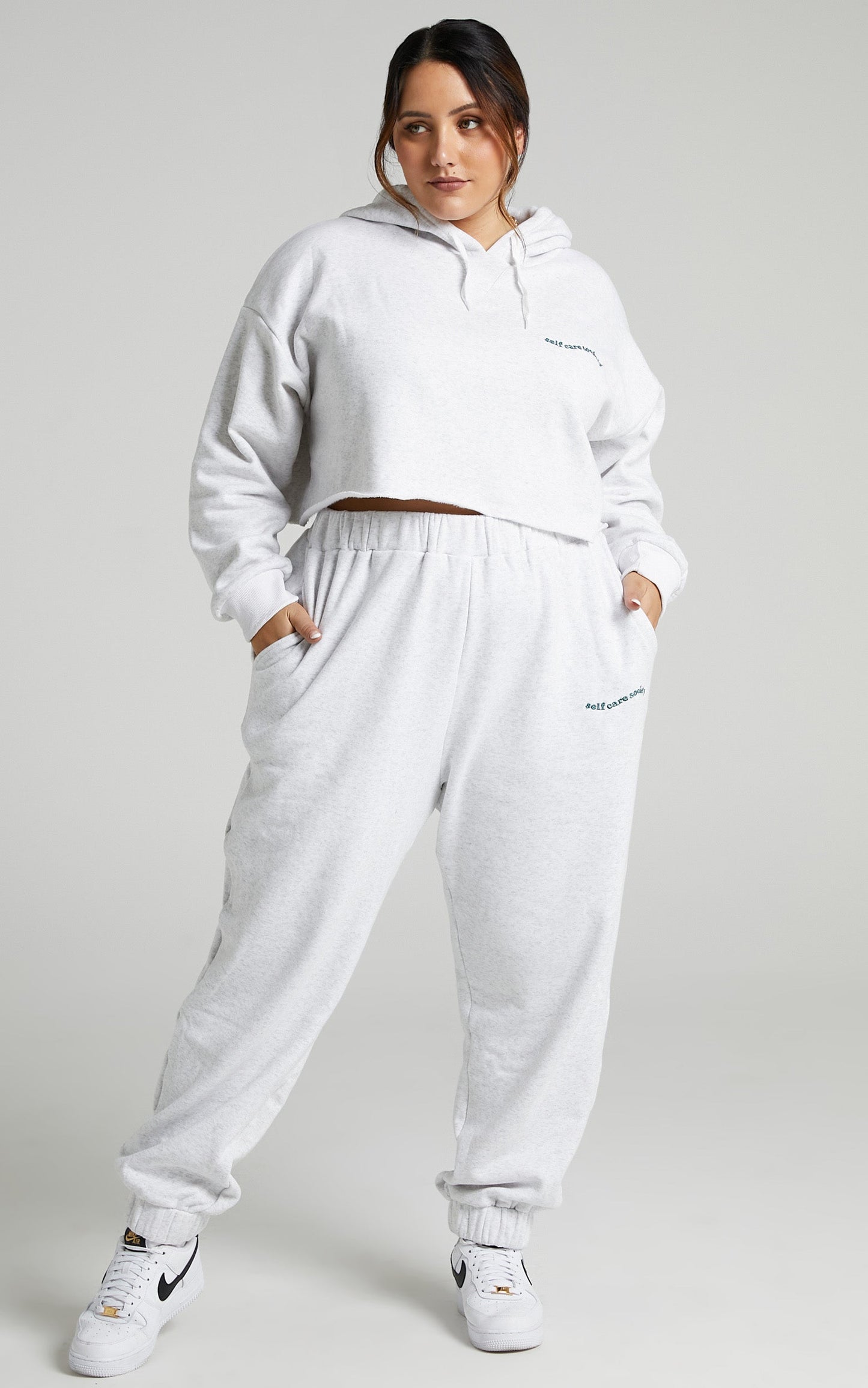 Sunday Society Club - Mid Waisted Maddie Sweatpants in White Marle