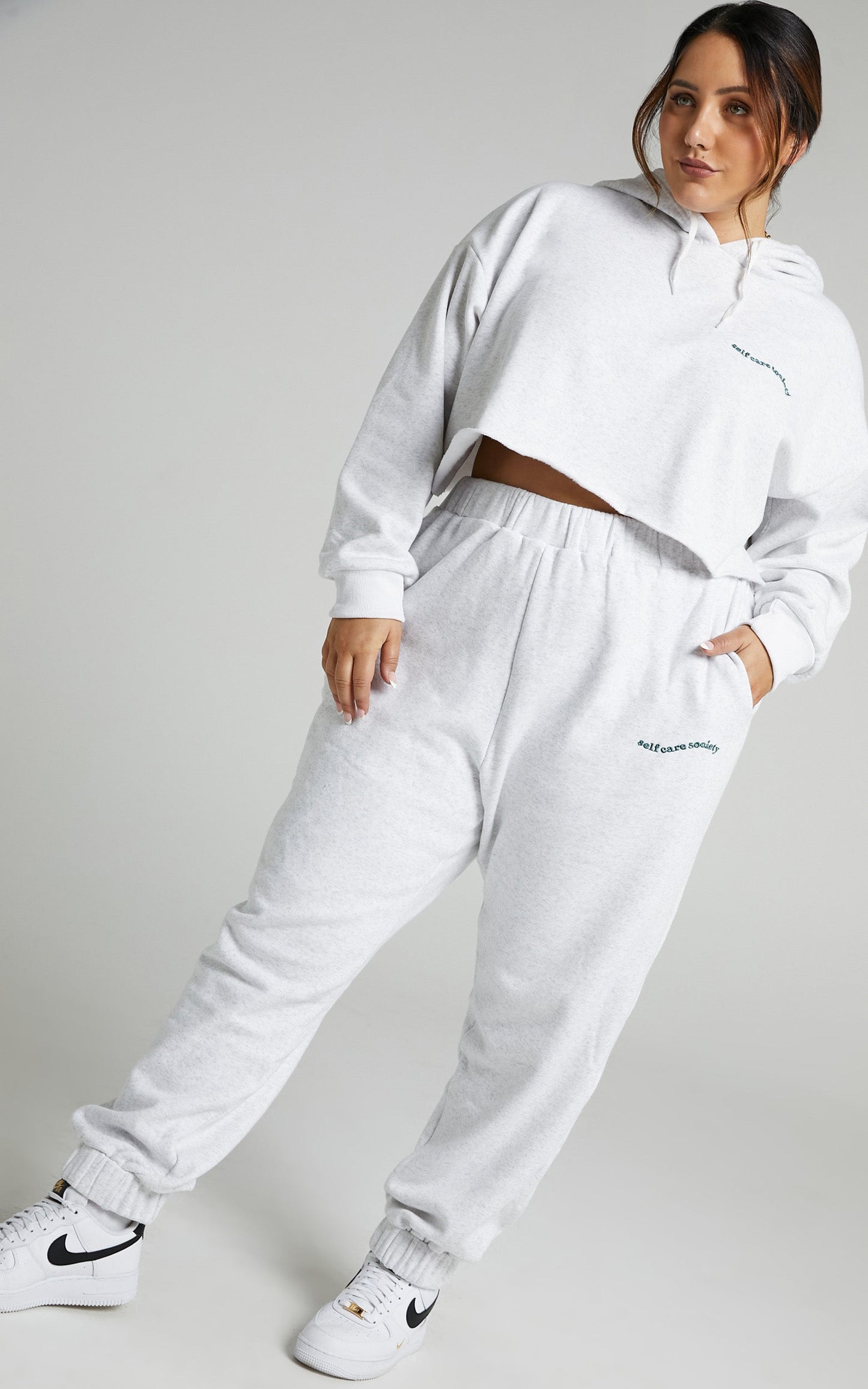 Sunday Society Club - Mid Waisted Maddie Sweatpants in White Marle