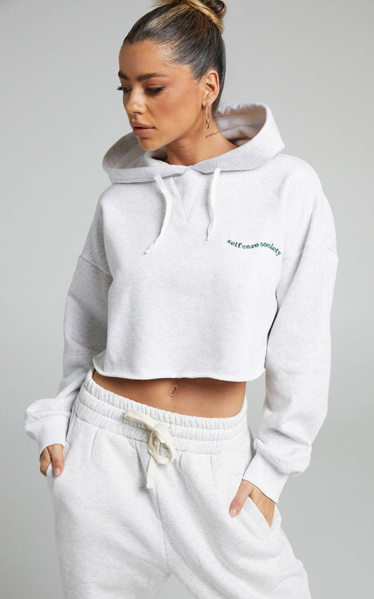 Sunday Society Club - Marianne Crop Hoodie in White Marle