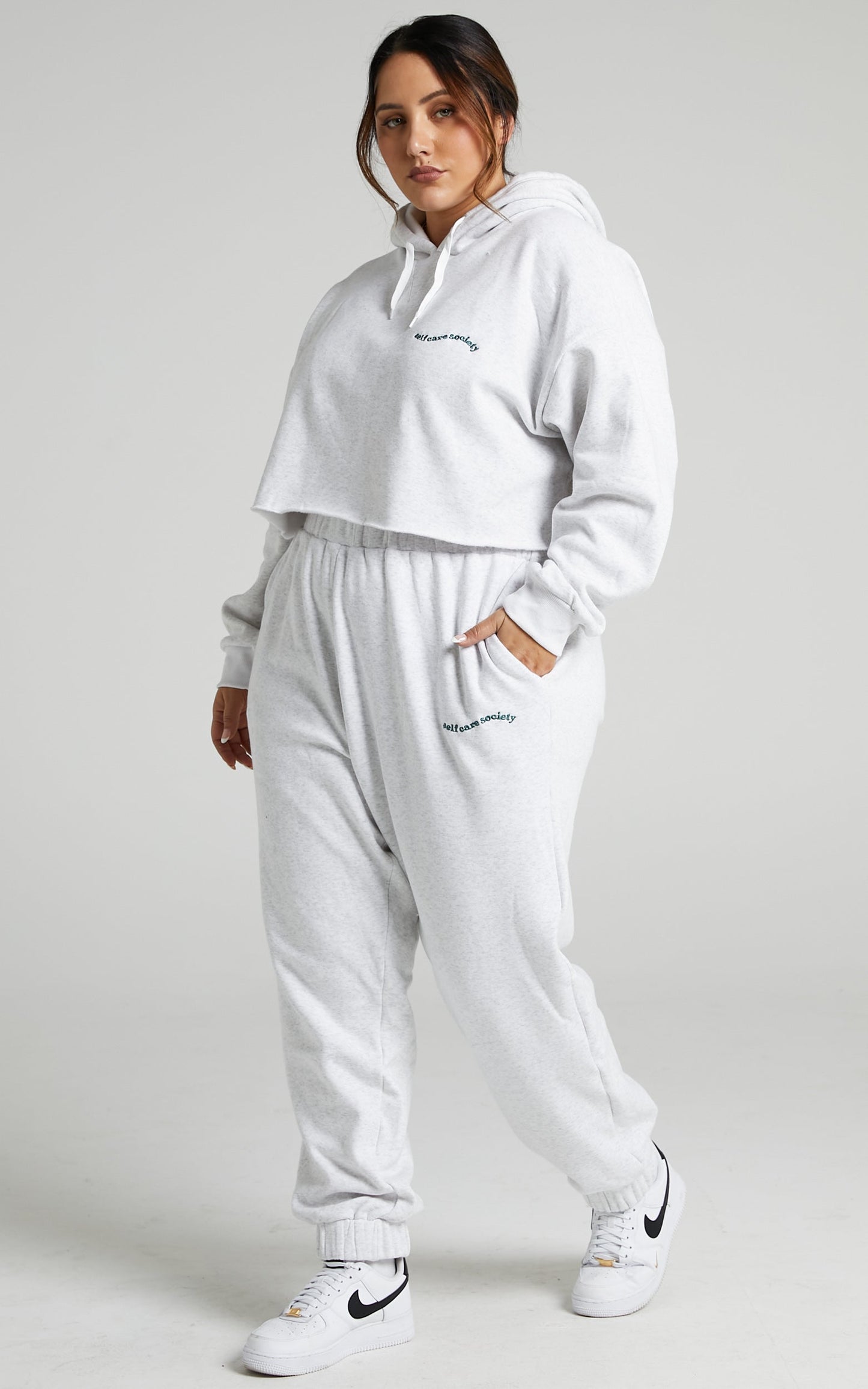 Sunday Society Club - Marianne Crop Hoodie in White Marle