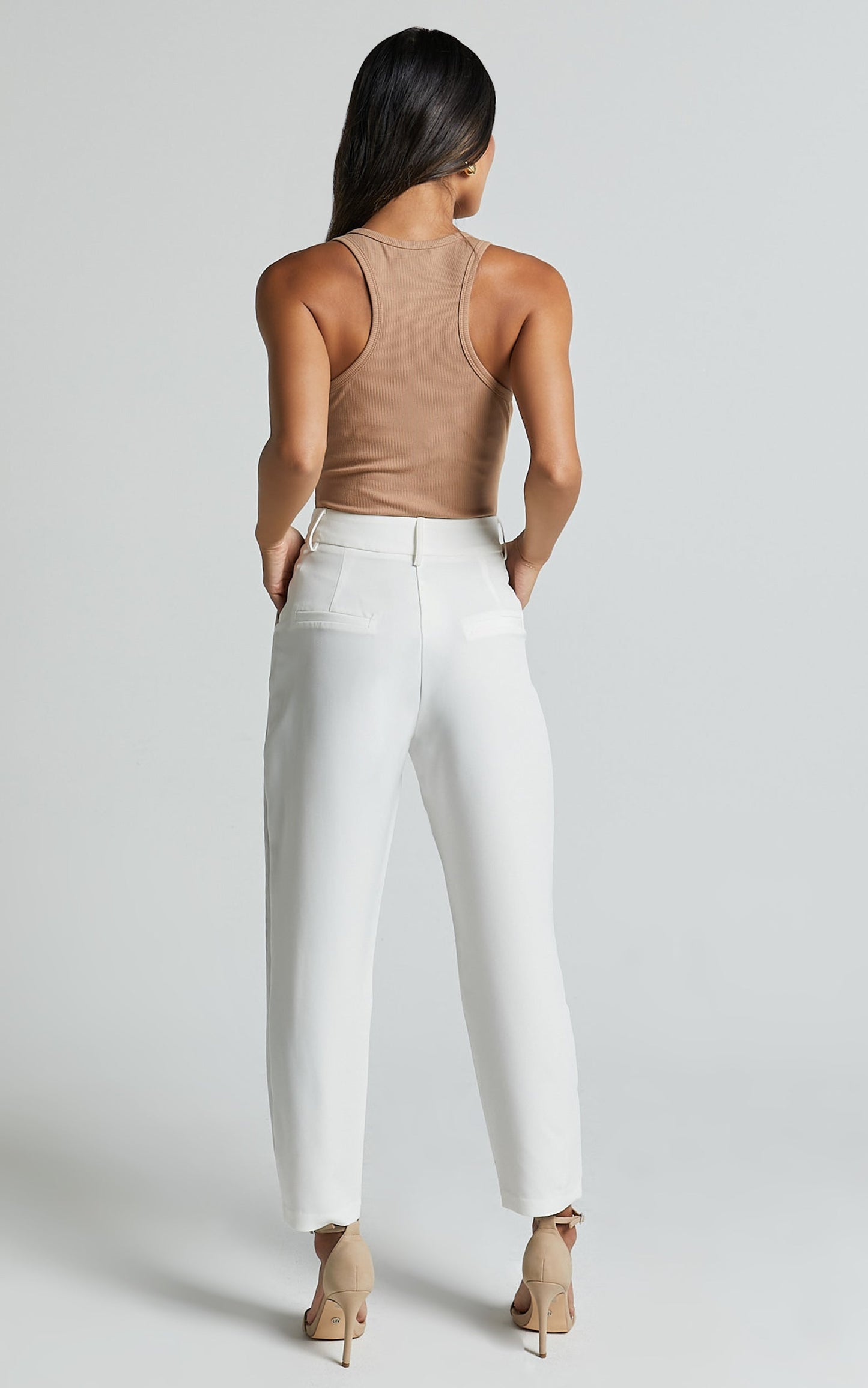 Suri Cropped Pant - High Waisted Tapered Tailored Pant With Pocket Detail in White