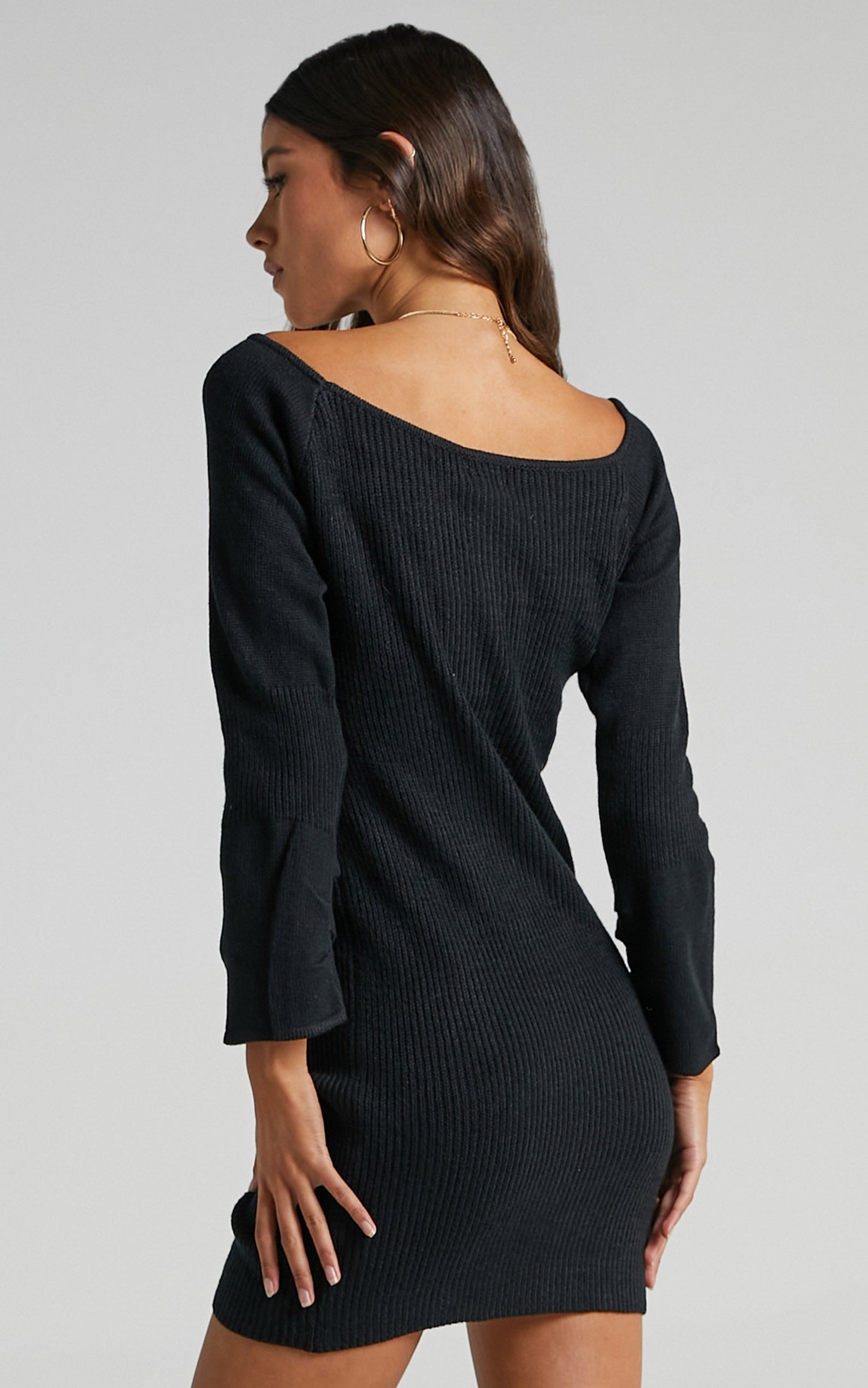 Susie Ruched Front Knit Dress in Black