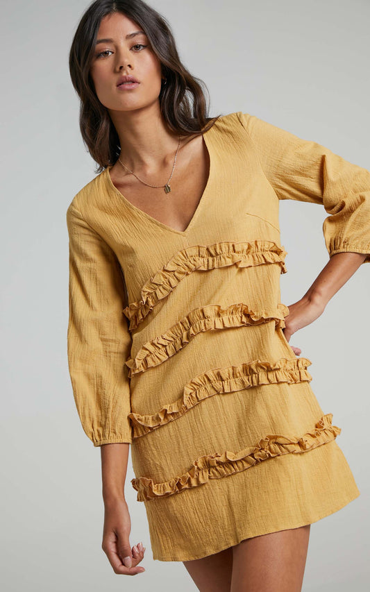 Sweetest Cheer Dress In Mustard