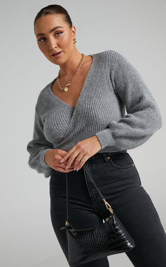 Sweetie Pie Knit Top in Grey