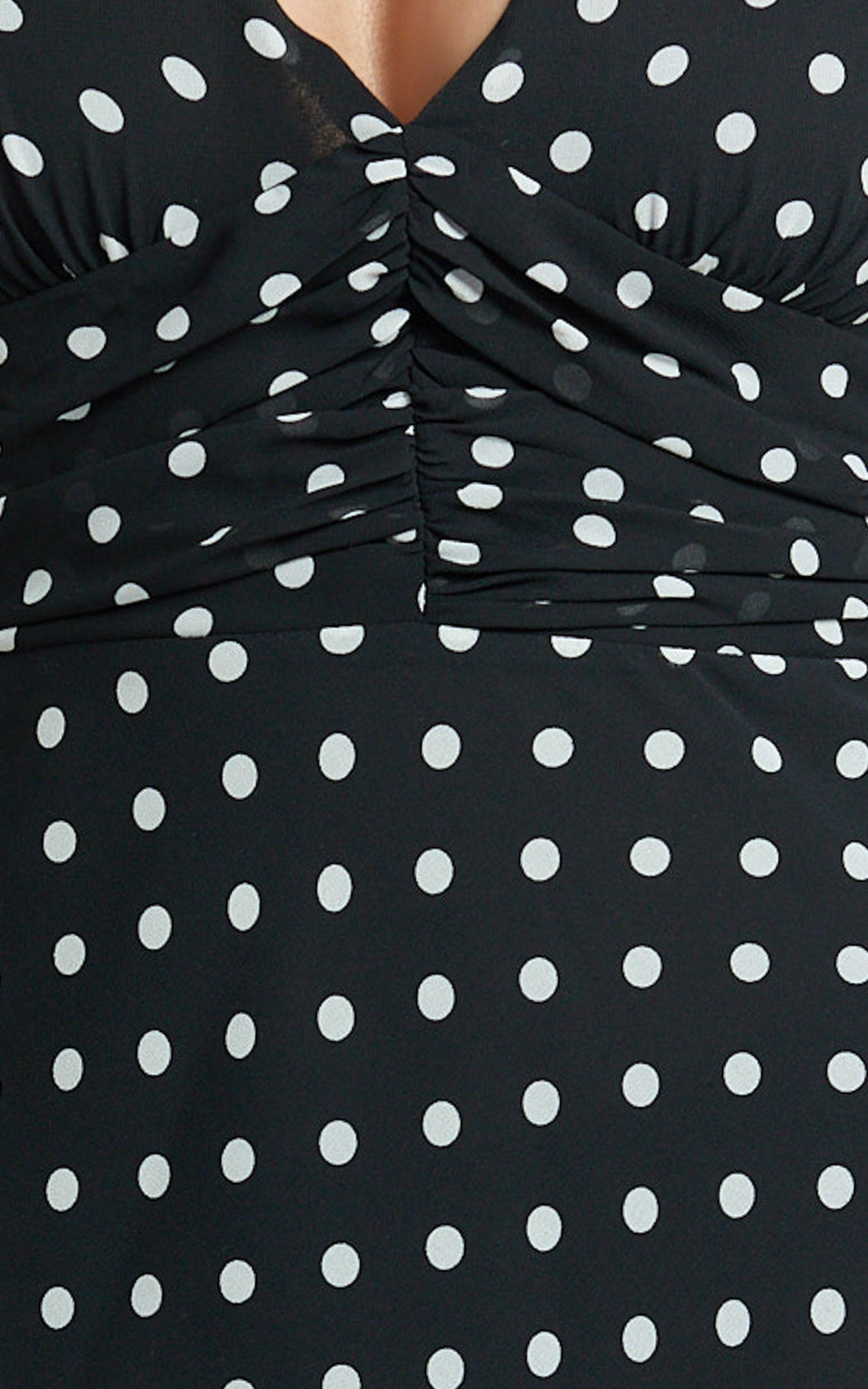 Sybil Mini Dress - Plunge Halter Low Back A Line Dress in Black Polka Dot