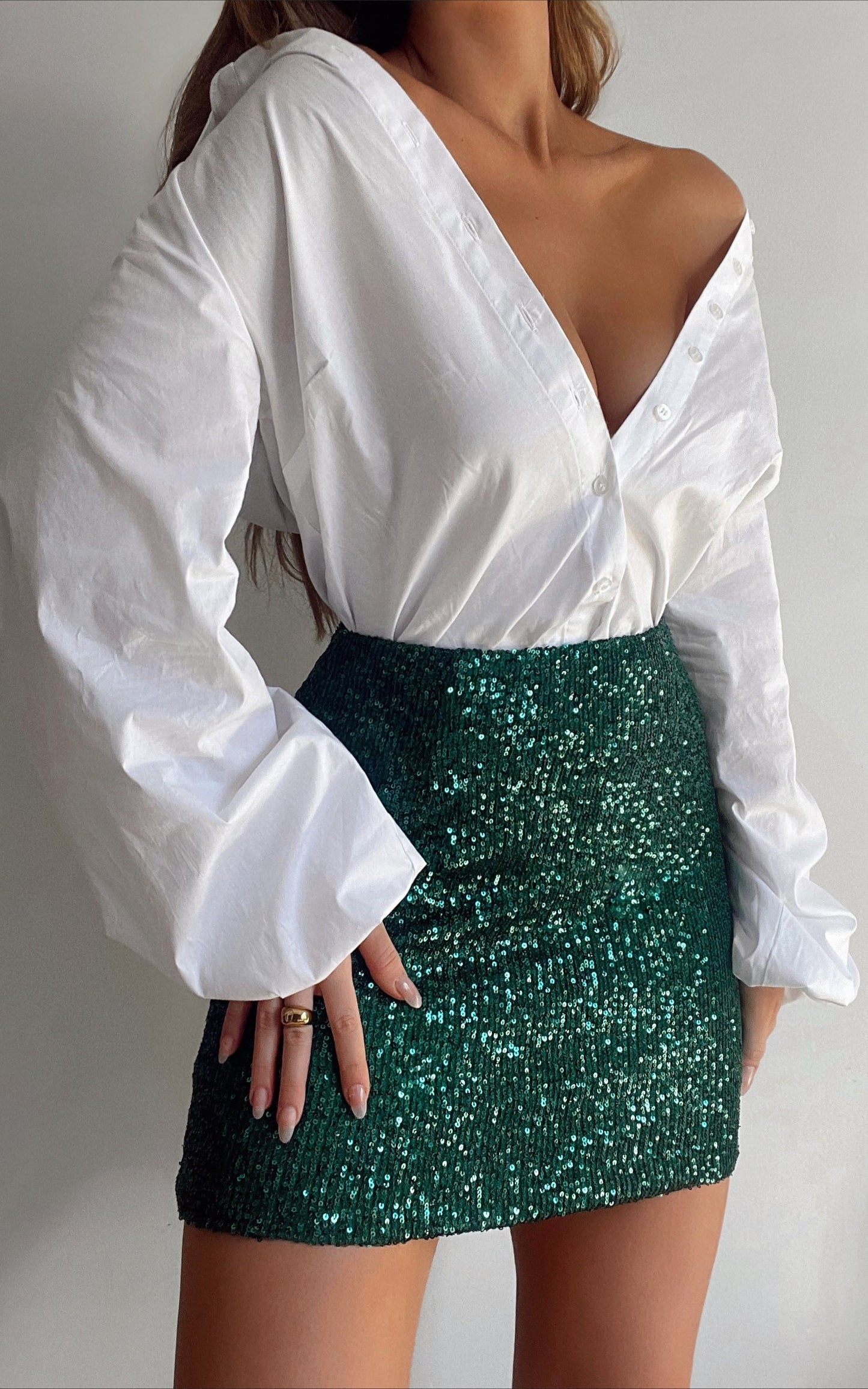 Tianee Mini Skirt in Emerald Sequin