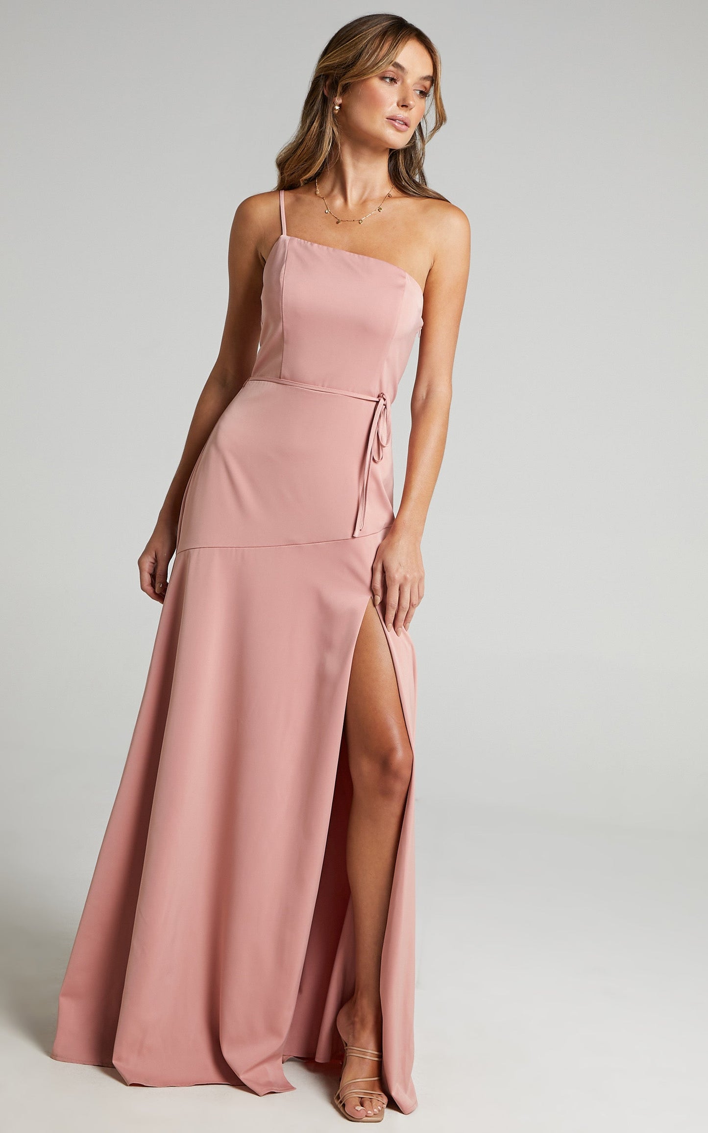 Find Your Tribe Dress in Peach Satin