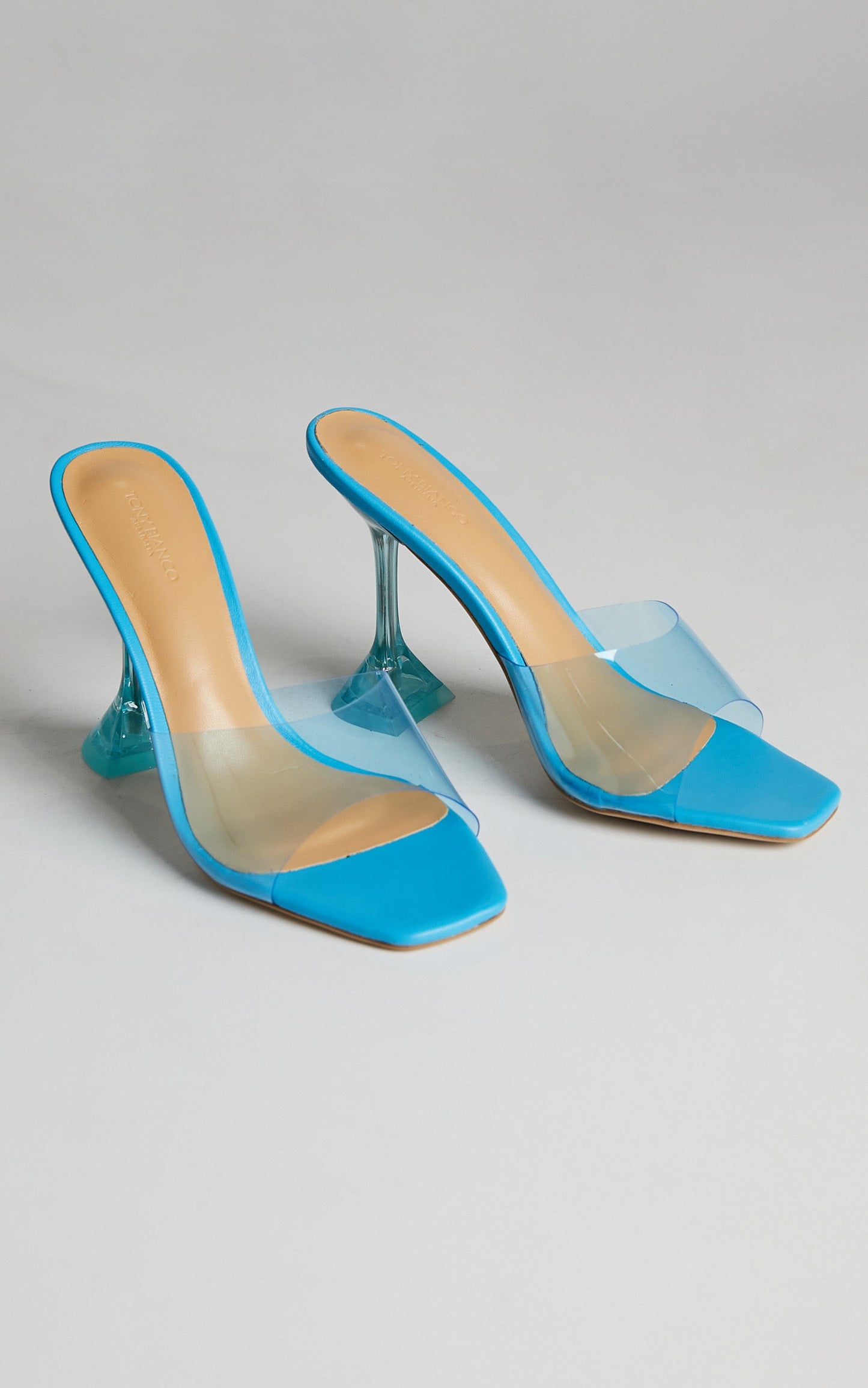 TONY BIANCO - SERRIN Heels in CLEAR VINYLITE/BLUE NAPPA