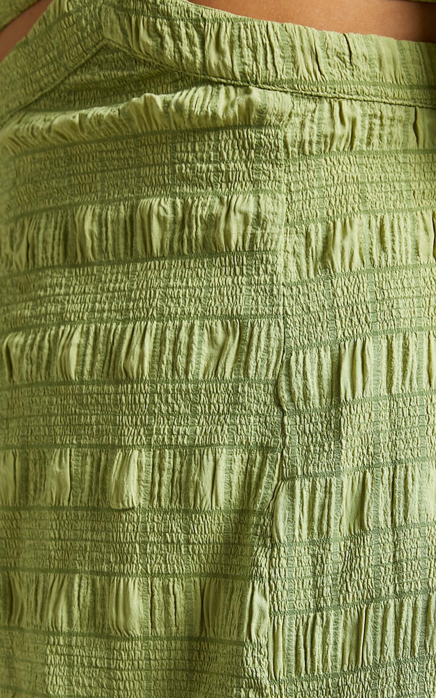 Tabatha Midi Dress - Puff Sleeve Cut Out Dress in Green Check