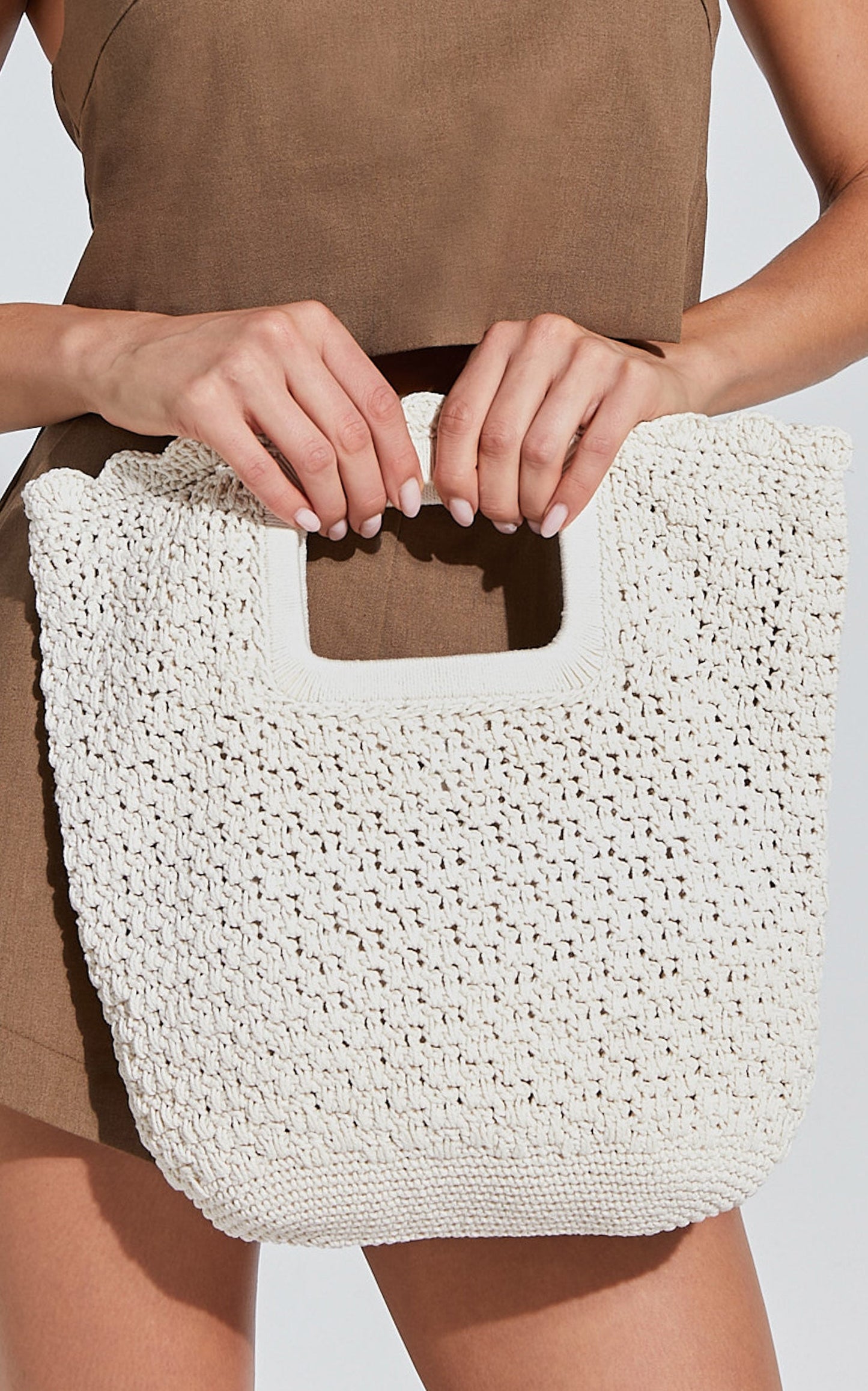 Tahiti Woven Square Tote Clutch in Cream