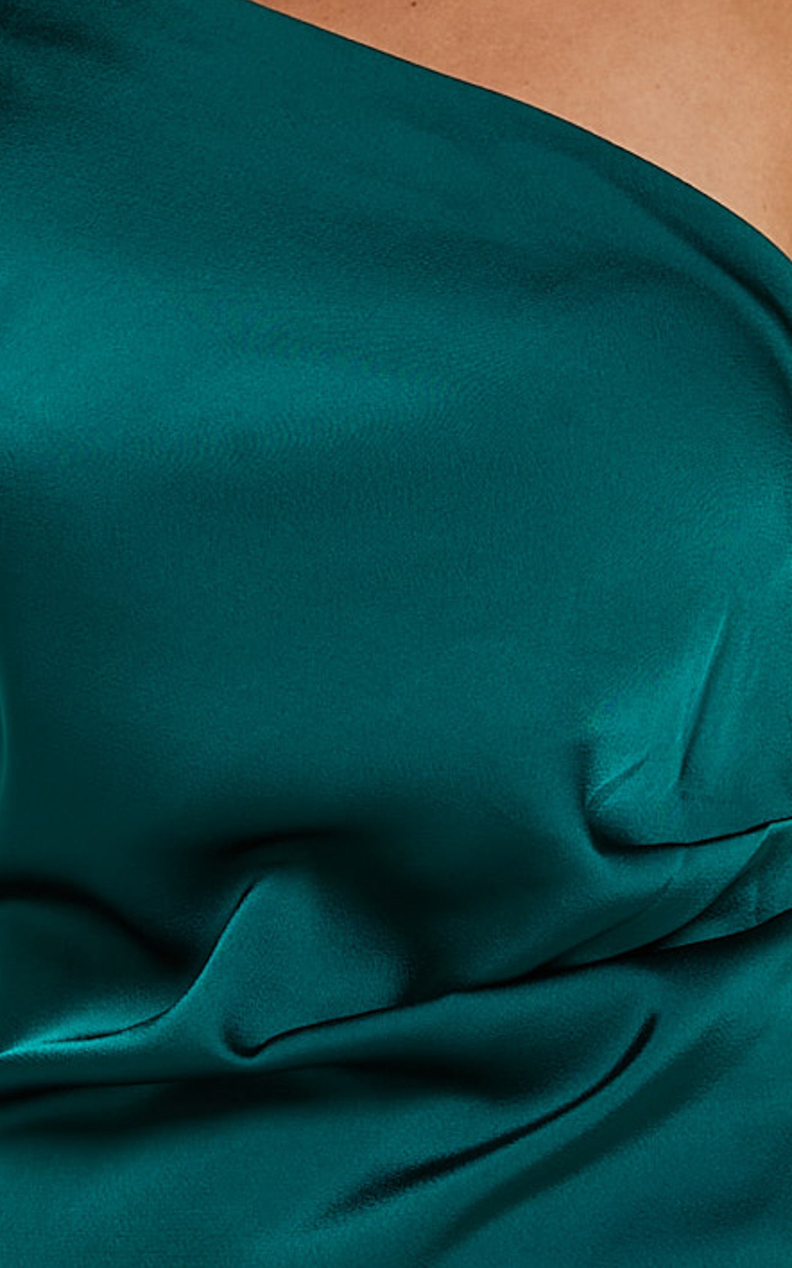 Tammy Midi Dress - One Sleeve Satin Dress in Emerald Green