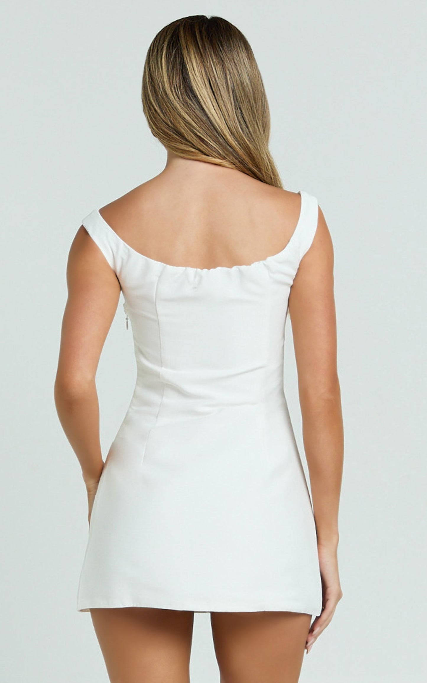 Tanisha Mini Dress - Off Shoulder Draped Waist Dress in White