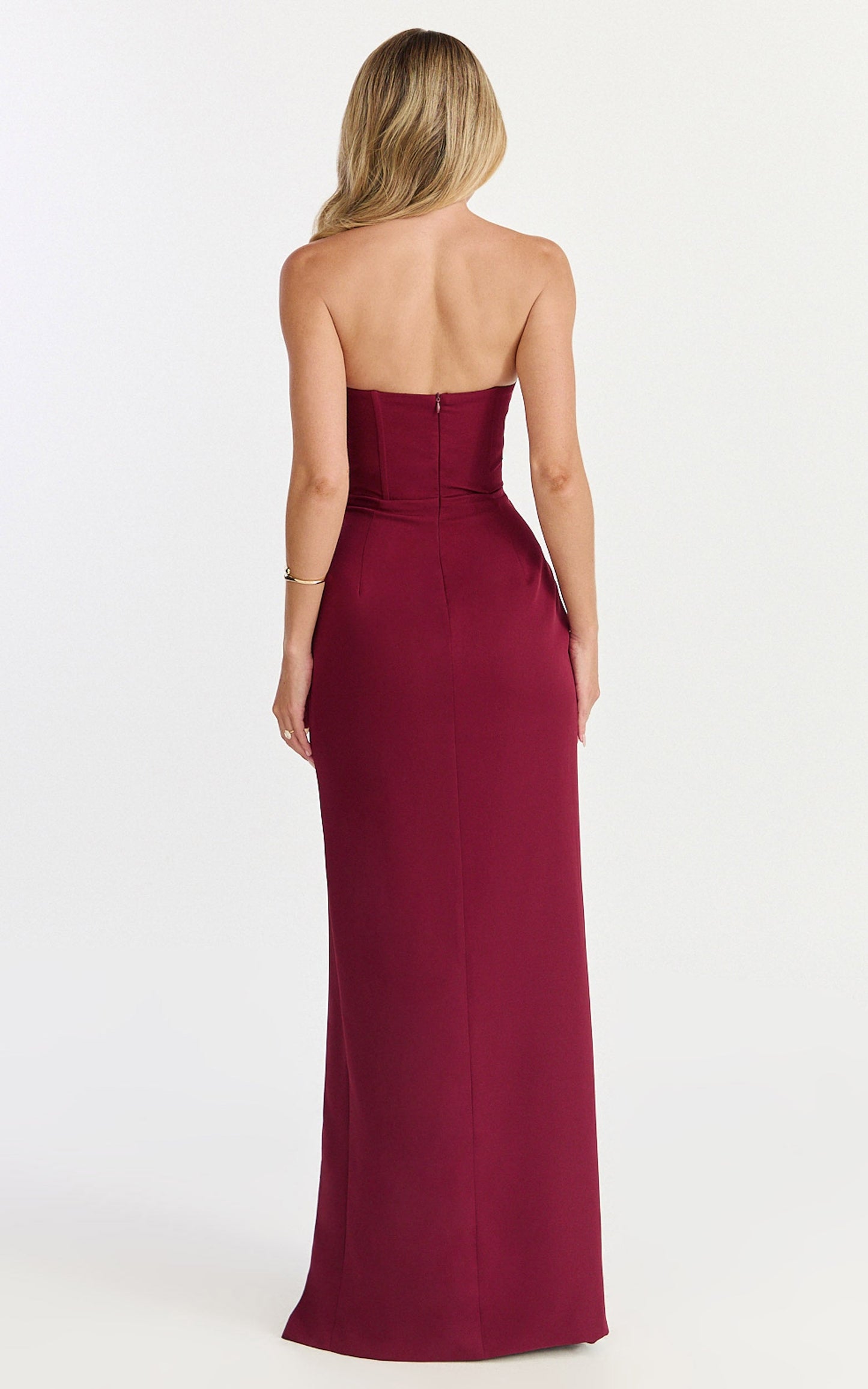 Tara Maxi Dress - Strapless Pleated Bust Drape Skirt Dress in Wine