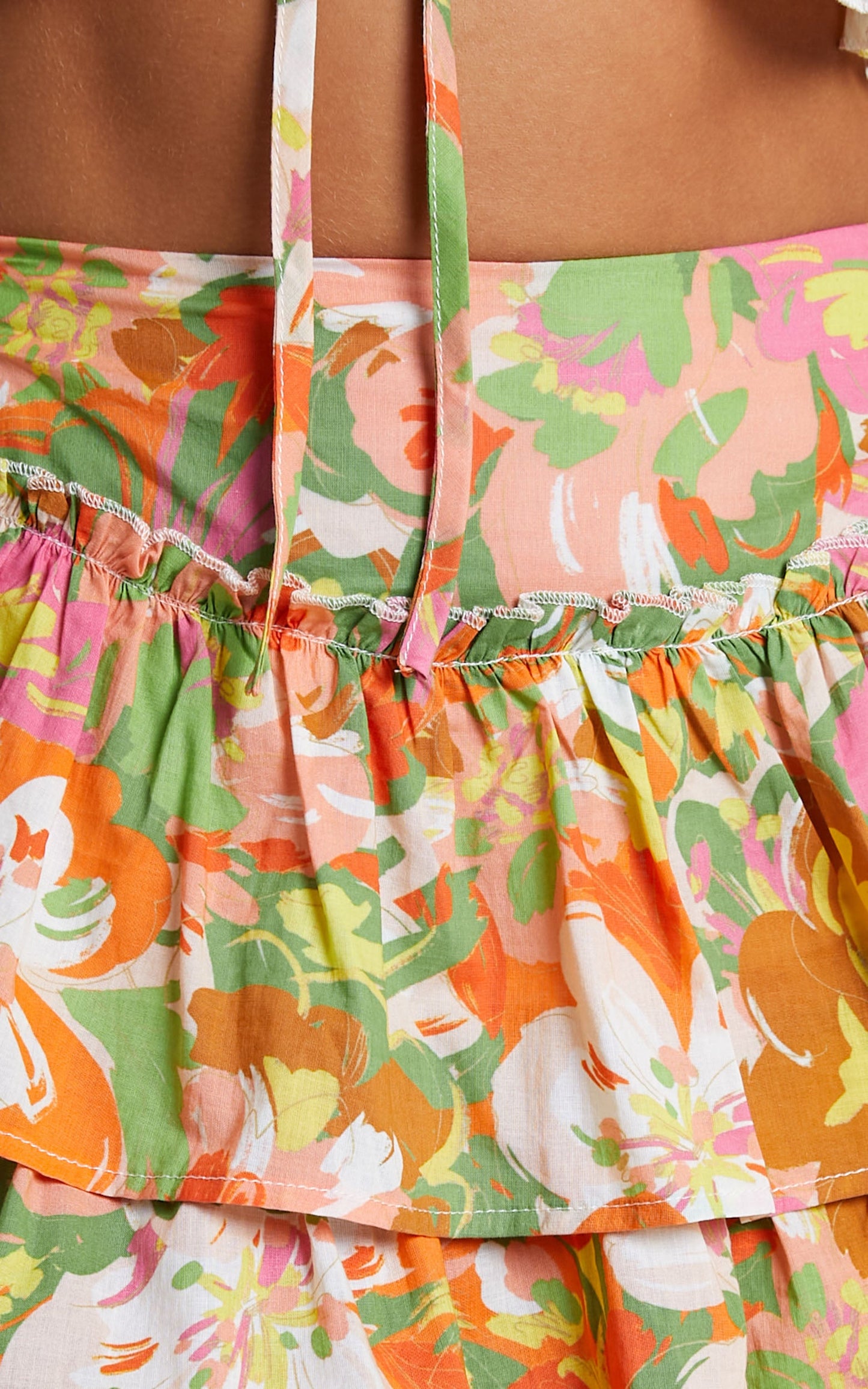 Taurina Tie Front Crop Top and Frill Tiered Mini Skirt Two Piece Set in Candid Floral