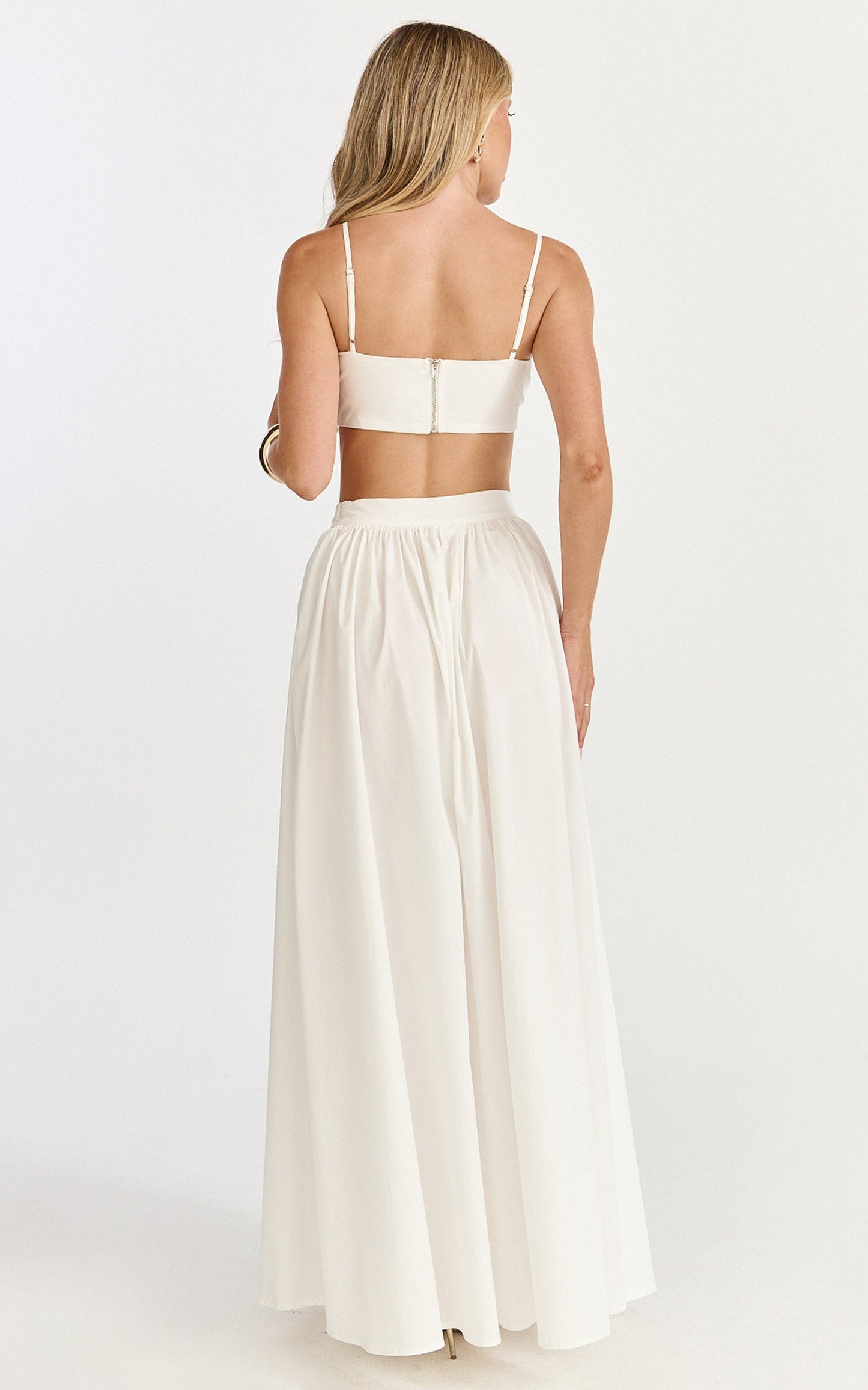 Tegan Two Piece Set - Straight Neck Micro Crop Top and A Line Maxi Skirt Set in White