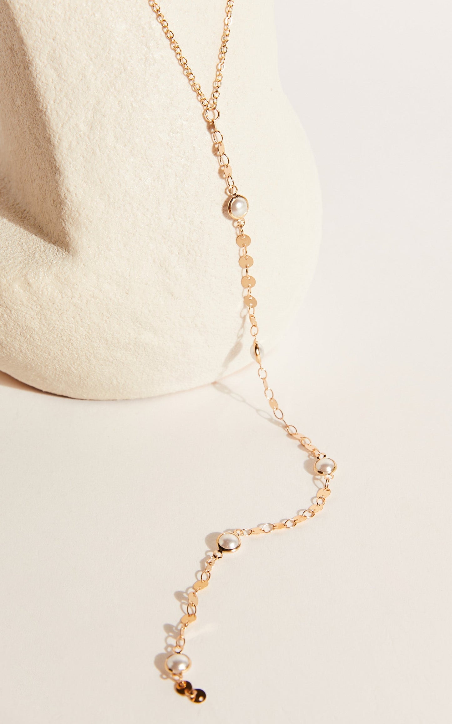 Telestina Necklace - Faux Pearl Long Drop Necklace in Gold