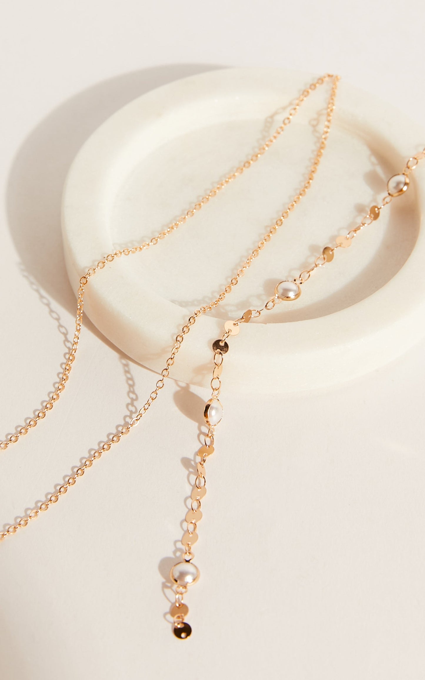 Telestina Necklace - Faux Pearl Long Drop Necklace in Gold