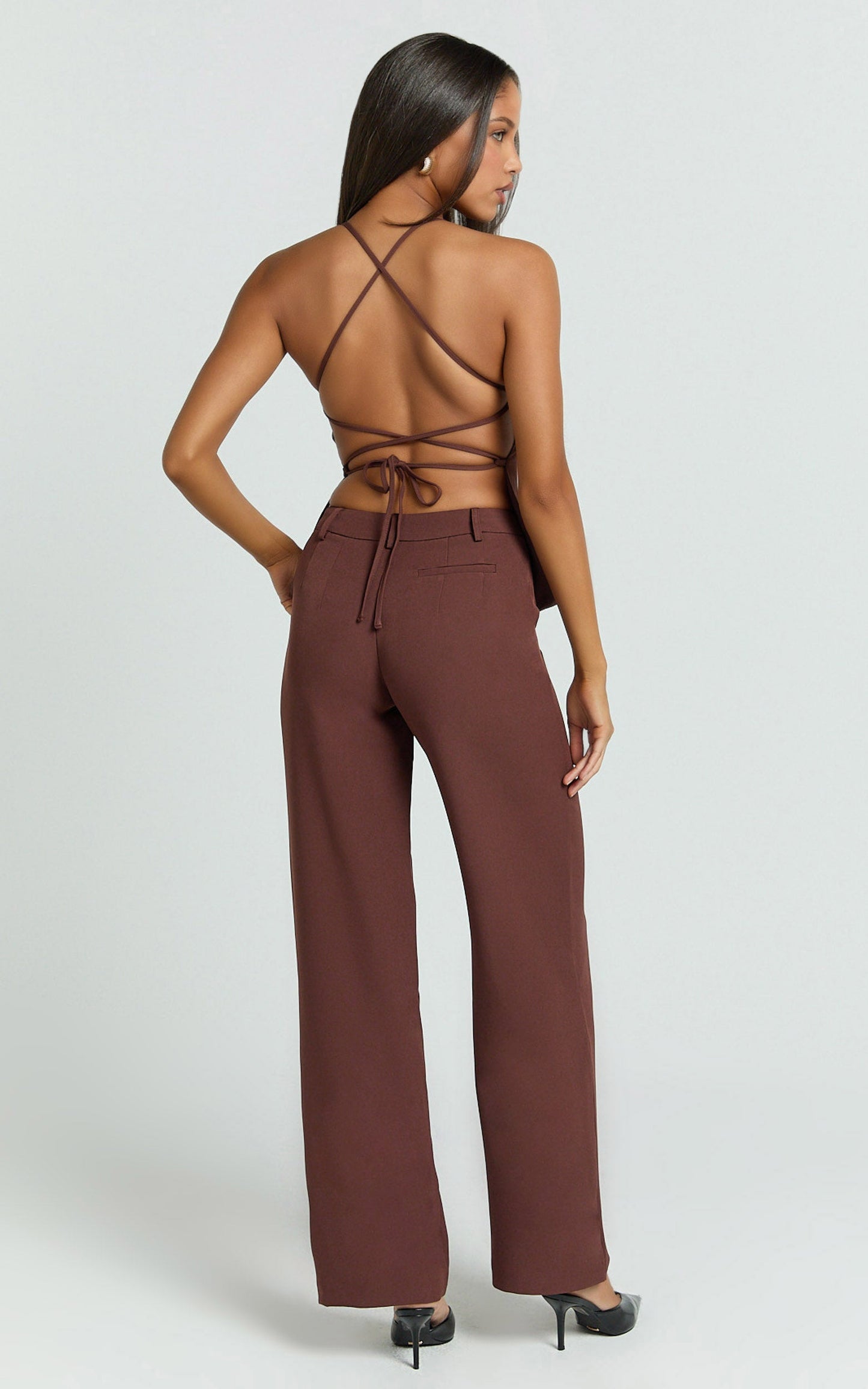 Tessa Pants - Mid Rise Straight Leg Tailored Pants in Brown
