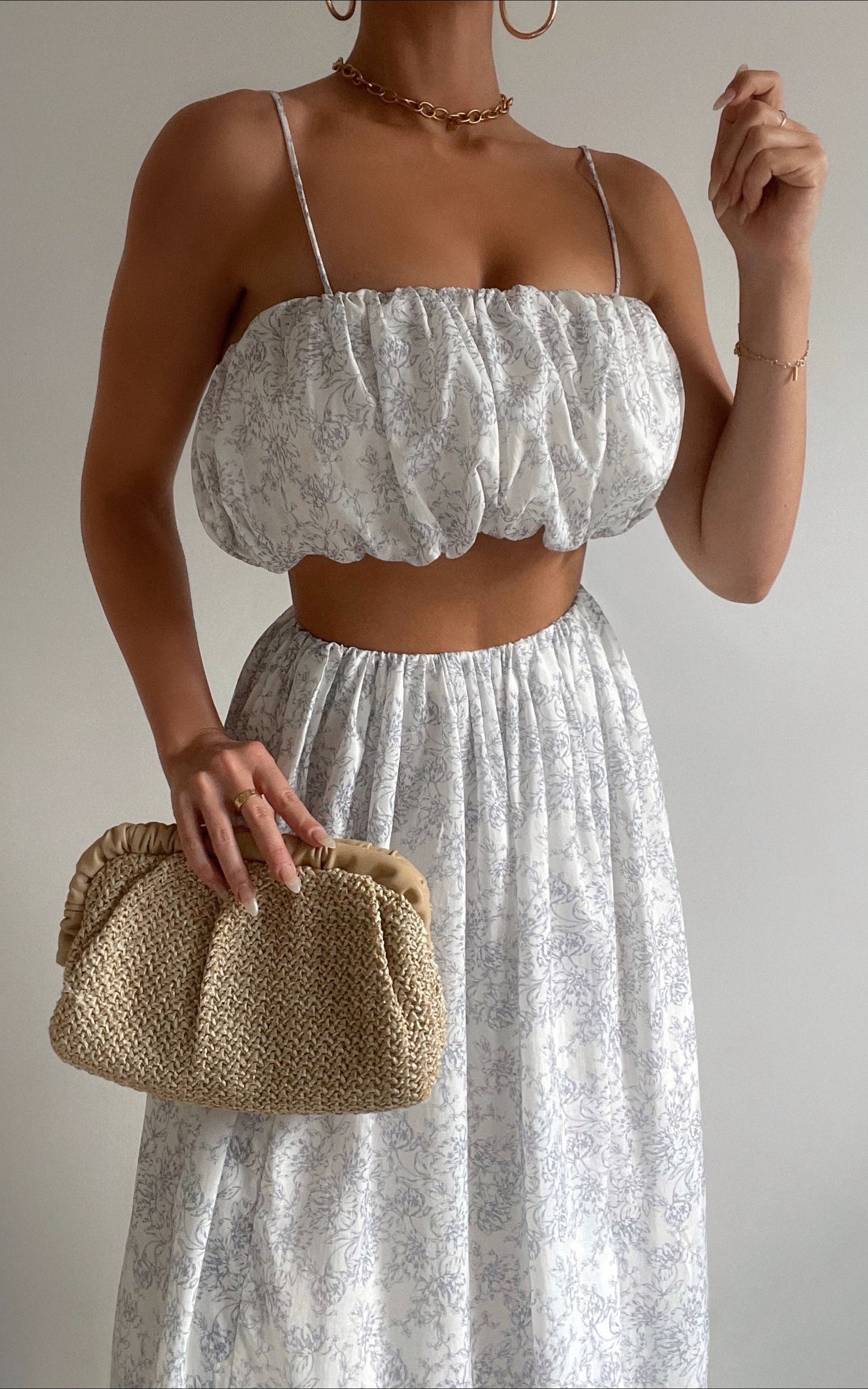 Amalie The Label - Gemma Linen Crop Top and Skirt set in Dolce Fleur