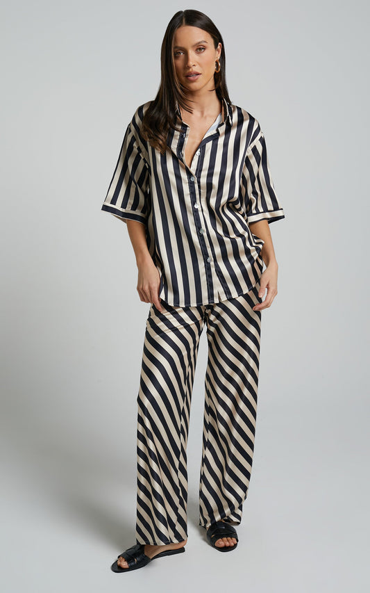 Frankie Two Piece Set - Stripe Two Piece Set in Black