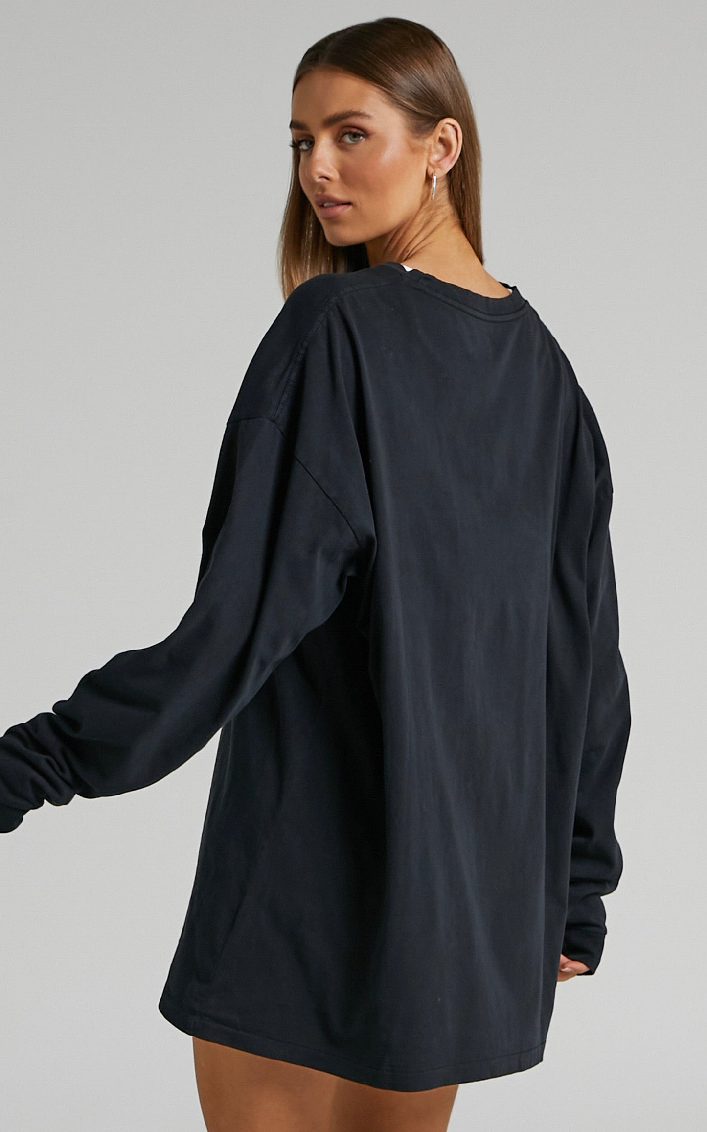 The People Vs - Blessed Long Sleeve Tee Dress in Ultra Black