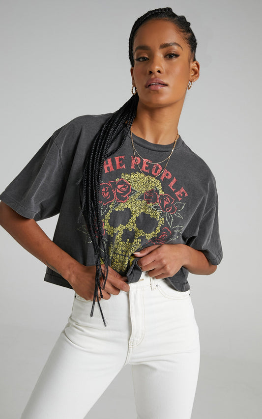The People Vs - Dead Roses Vintage Helena Tee in Ultra Black
