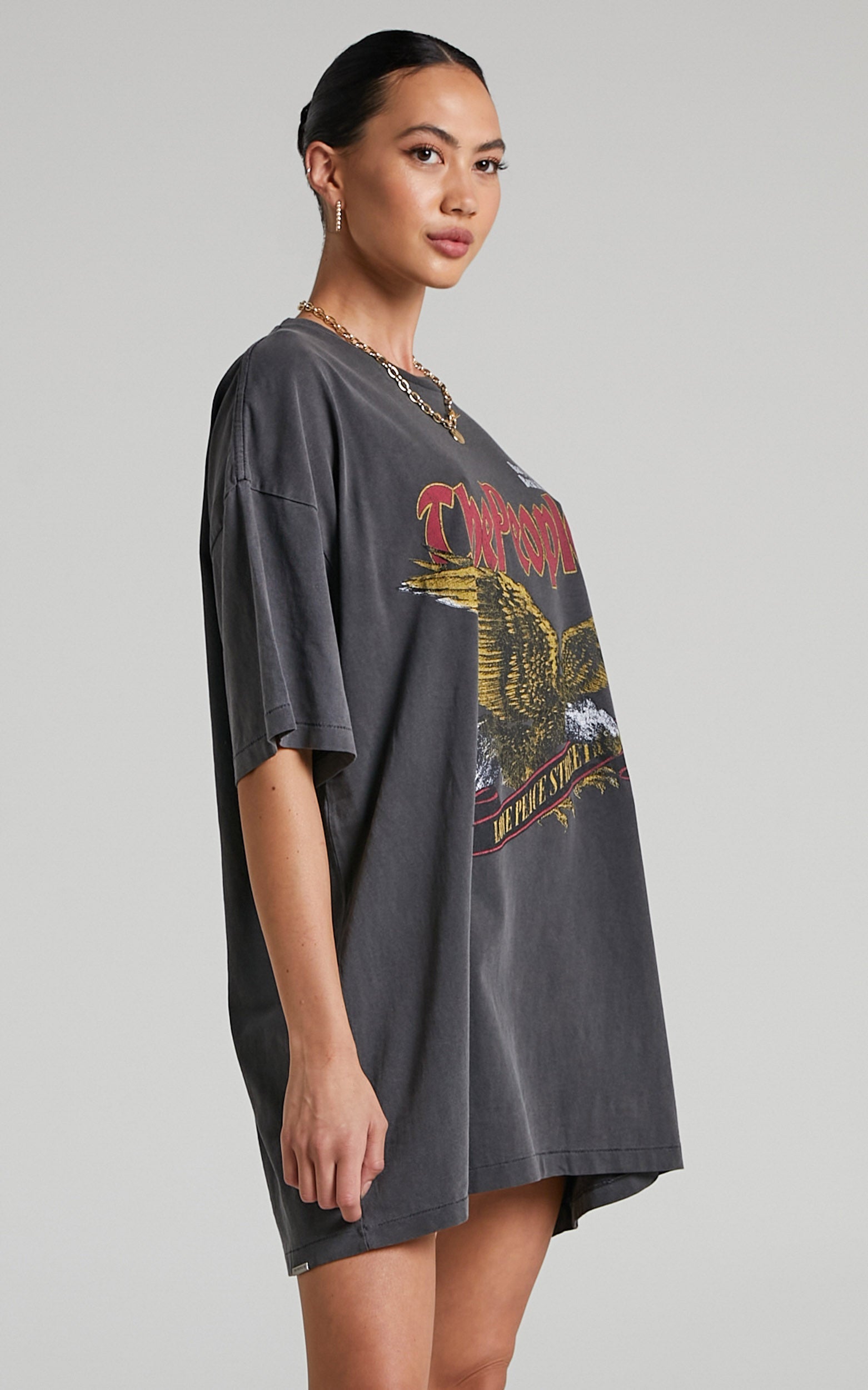 The People Vs - Eagle Prey Short Sleeve Tee Dress in Vintage Black