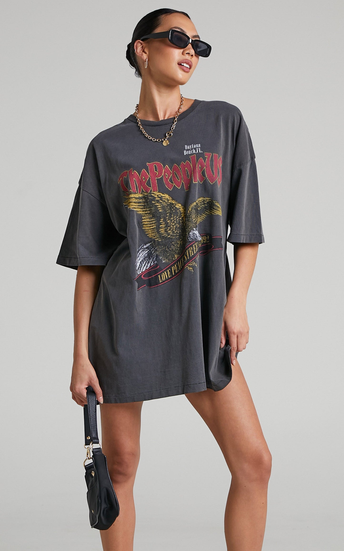 The People Vs - Eagle Prey Short Sleeve Tee Dress in Vintage Black