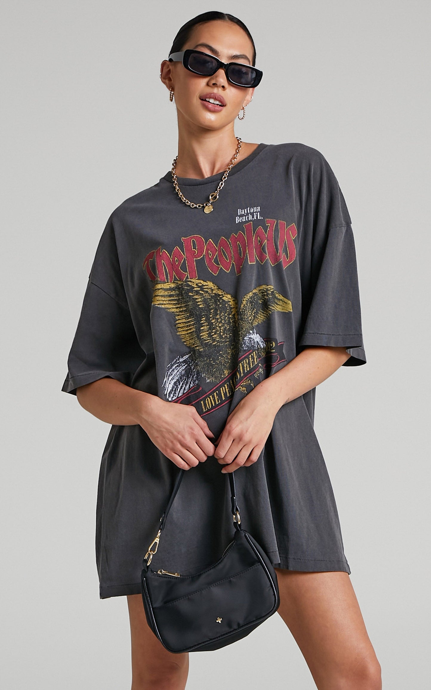 The People Vs - Eagle Prey Short Sleeve Tee Dress in Vintage Black