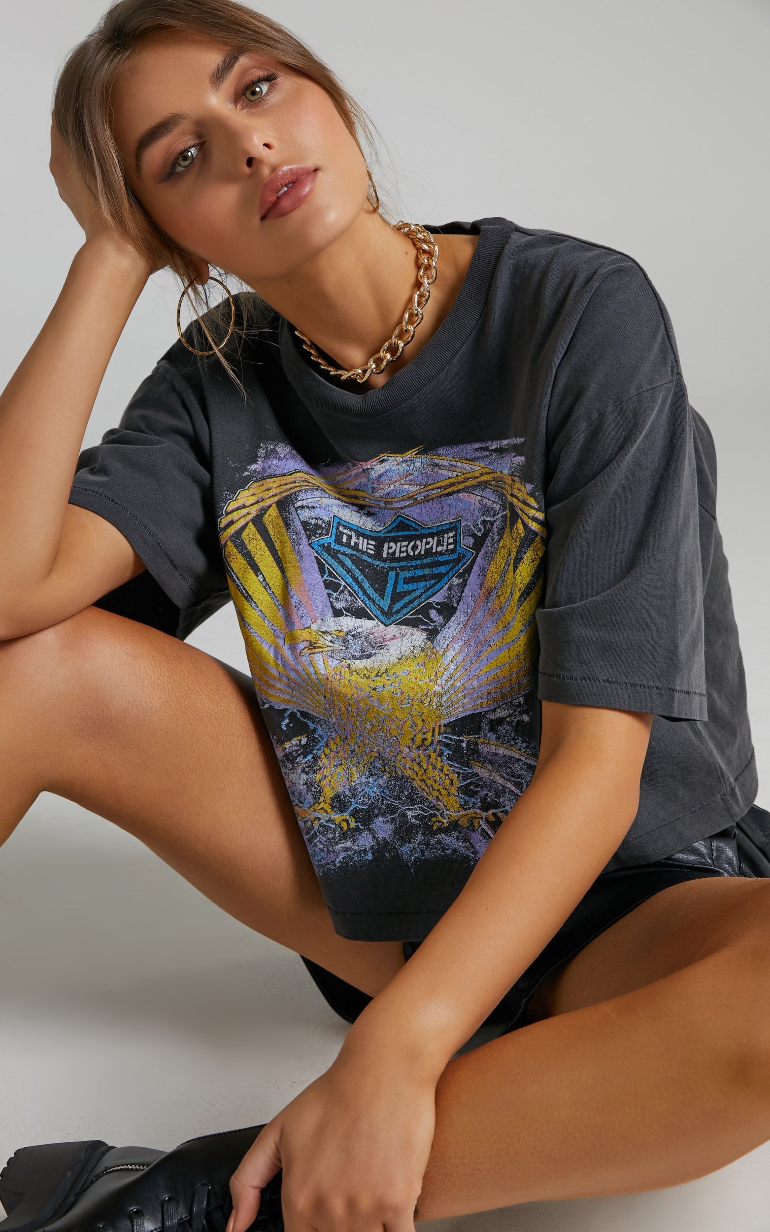 The People Vs - Lightning Eagle Helena Tee in Vintage Black