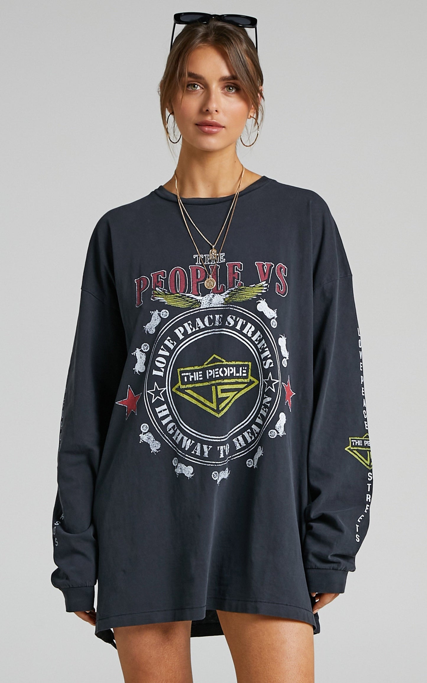 The People Vs - Rock N Rolla Long Sleeve Tee Dress in Ultra Black