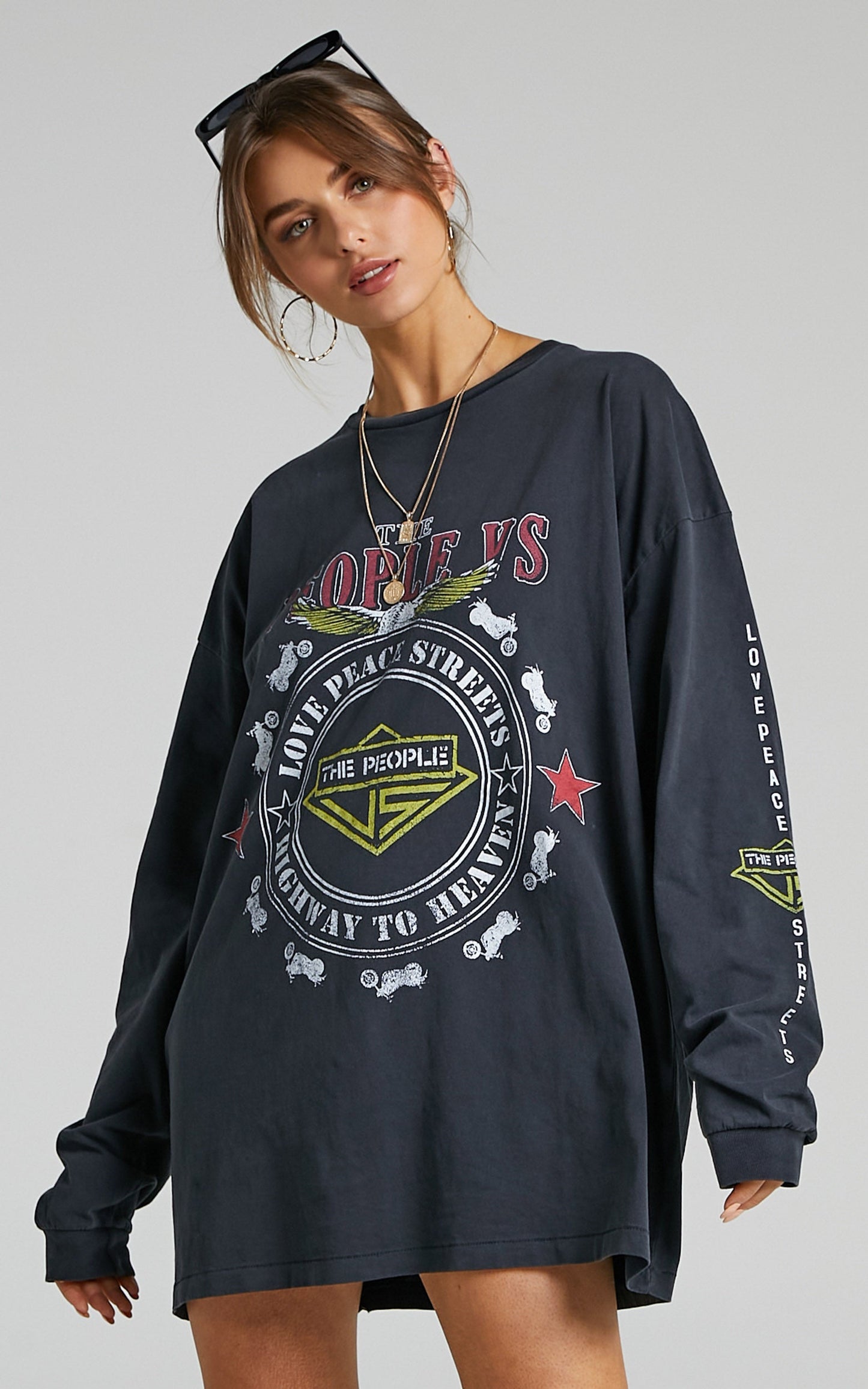 The People Vs - Rock N Rolla Long Sleeve Tee Dress in Ultra Black