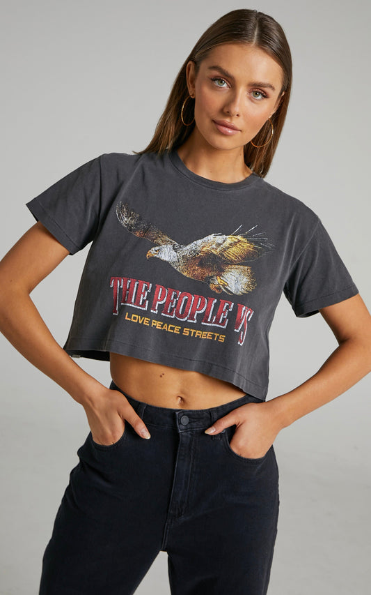 The People Vs - Soaring High Crop Tee in Spray Black
