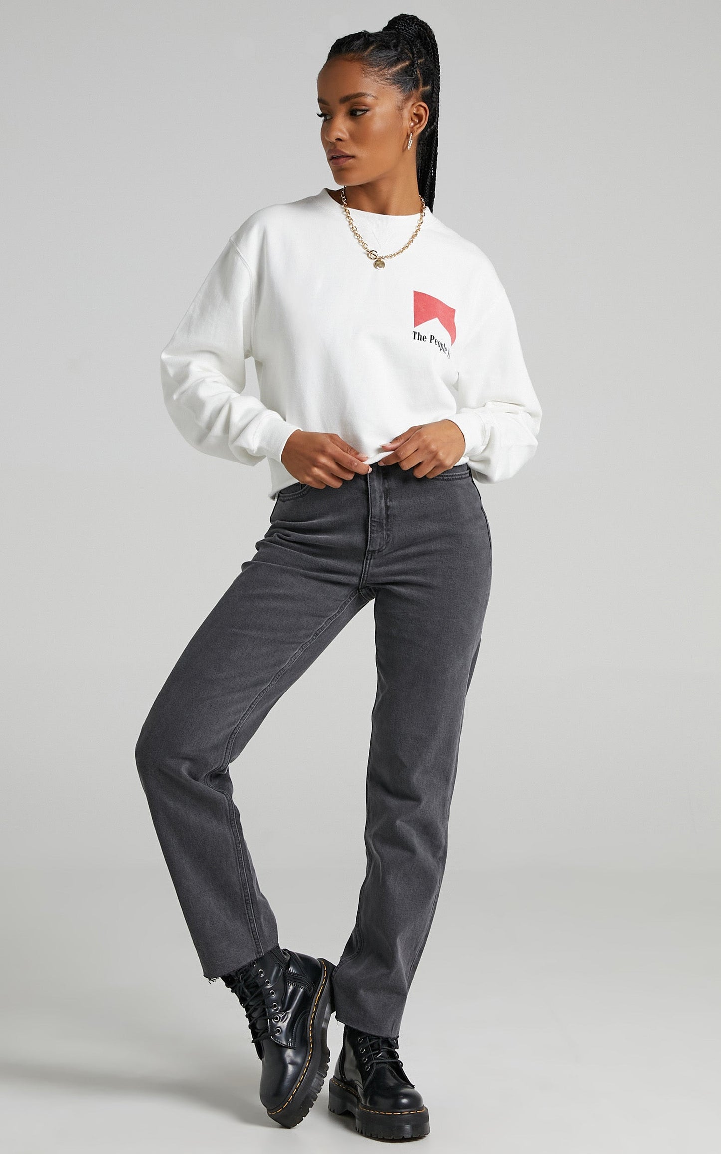 The People Vs - Smoker Cropped Crew Neck Jumper in Vintage White
