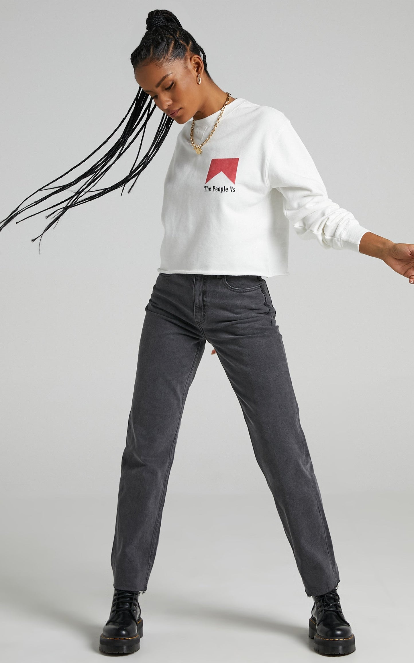 The People Vs - Smoker Cropped Crew Neck Jumper in Vintage White