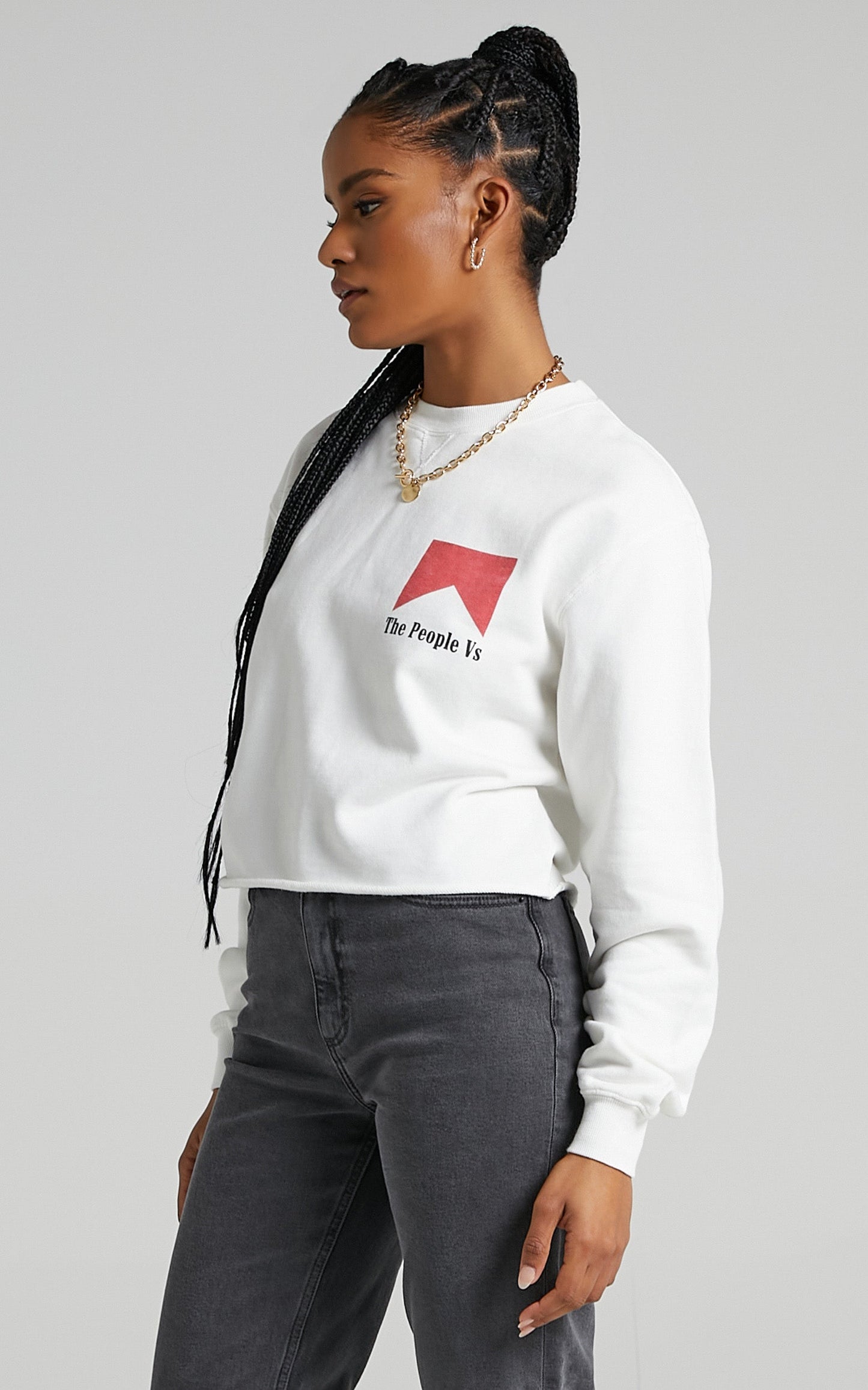The People Vs - Smoker Cropped Crew Neck Jumper in Vintage White