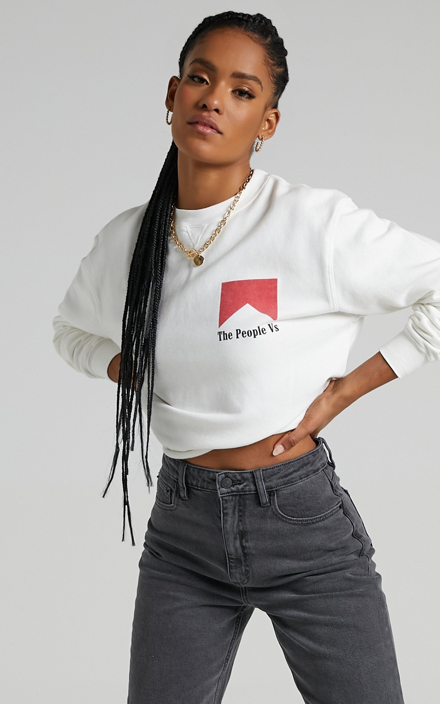 The People Vs - Smoker Cropped Crew Neck Jumper in Vintage White