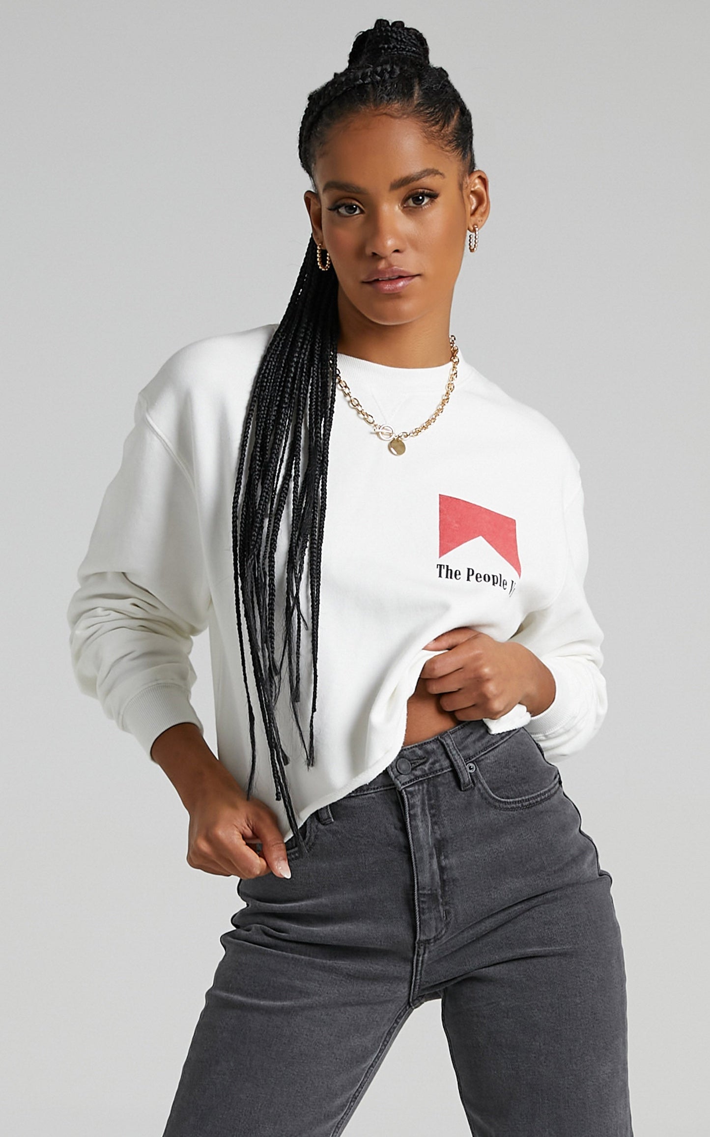 The People Vs - Smoker Cropped Crew Neck Jumper in Vintage White