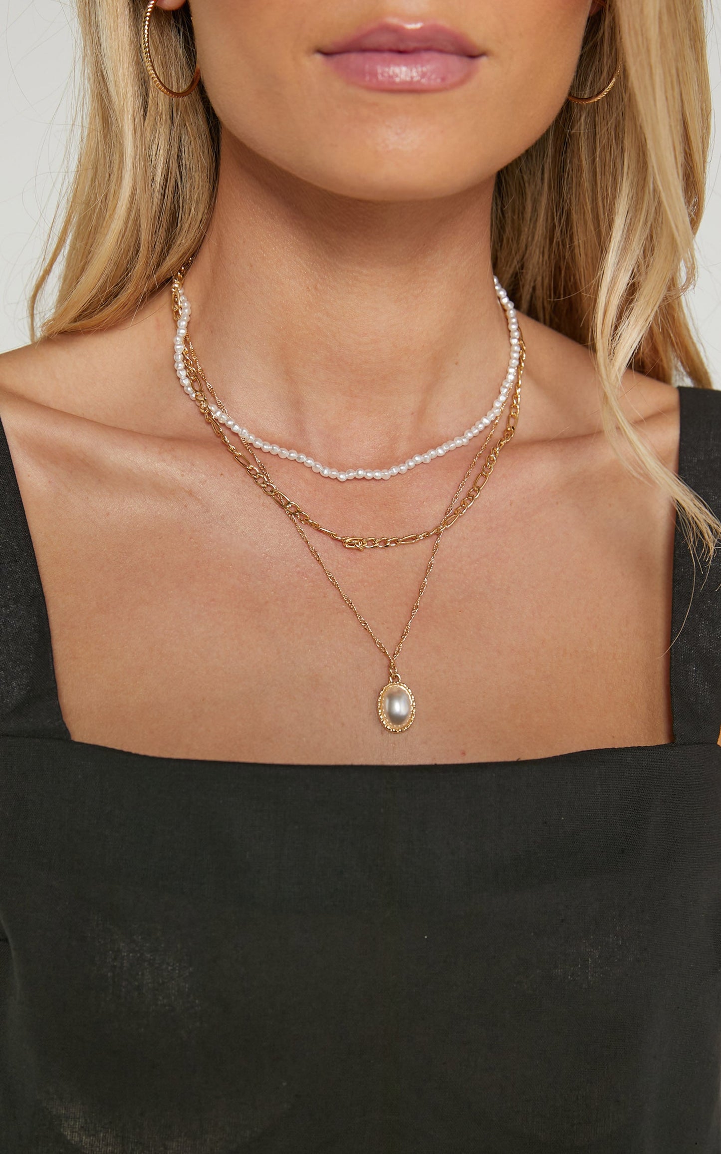 Theia Layered Chain and Gold Necklace in Gold