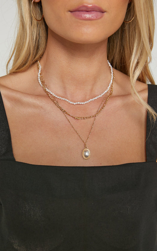 Theia Layered Chain and Gold Necklace in Gold