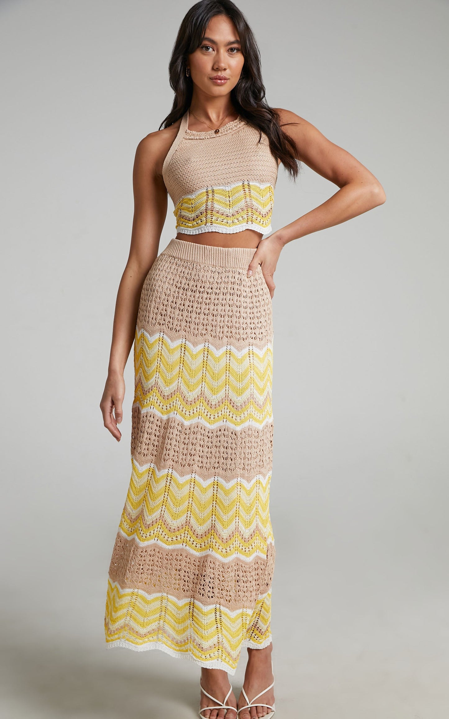 Thommy Crochet Skirt in Beige
