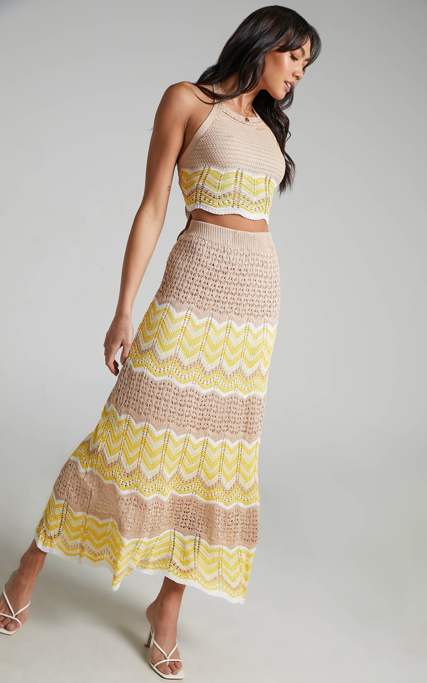 Thommy Crochet Skirt in Beige