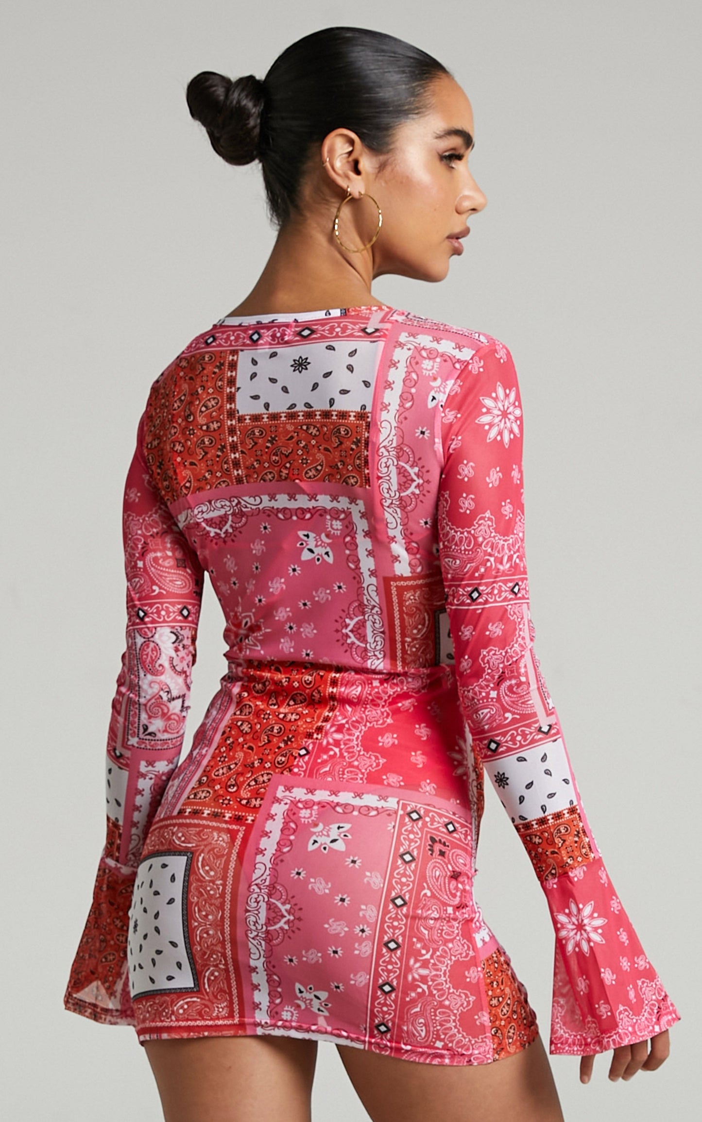 Tifanny Long Sleeve Ruched Front Dress in Pink Multi