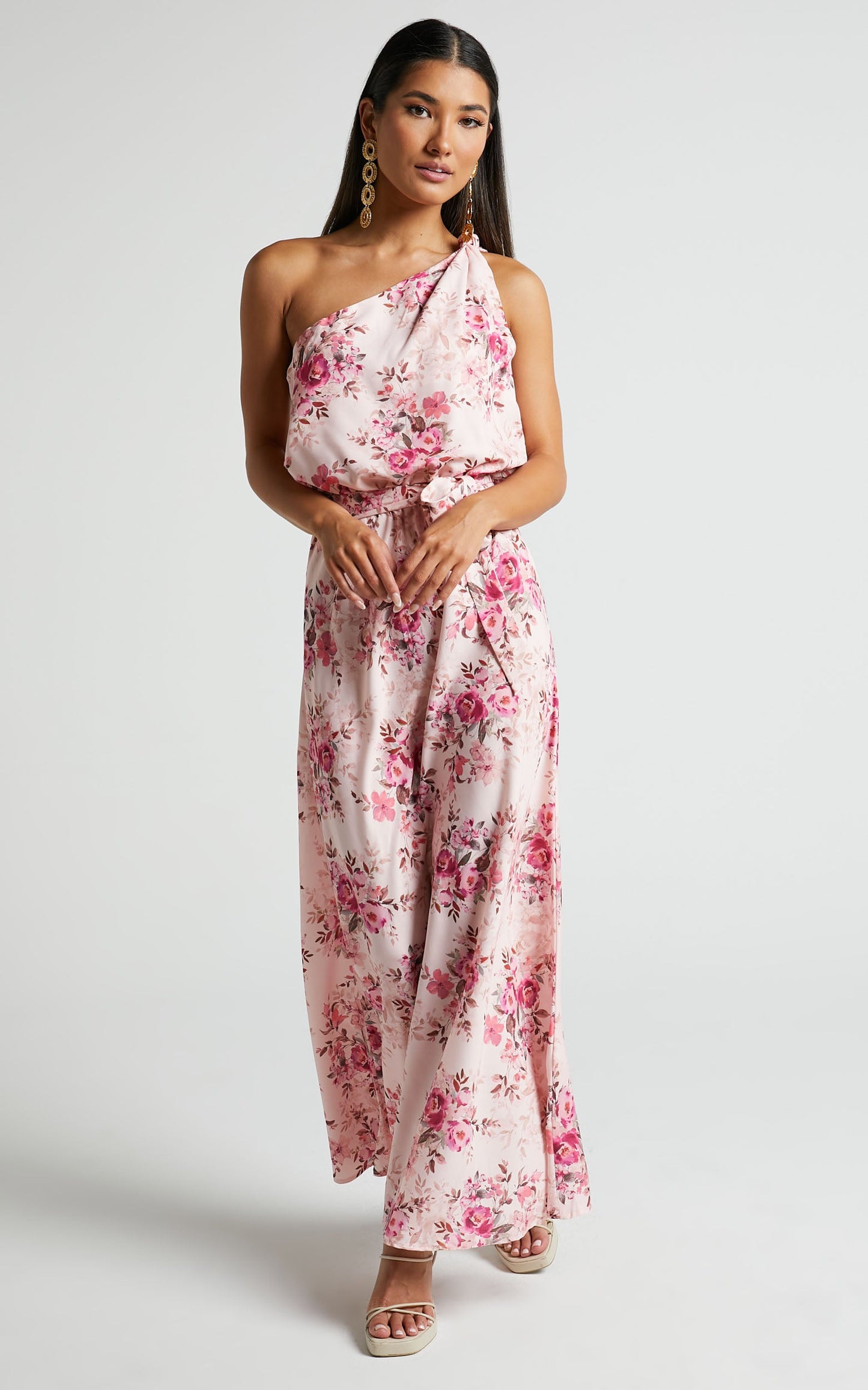 Tillie Midi Dress - Tie Knot One Shoulder Dress in Garden Floral