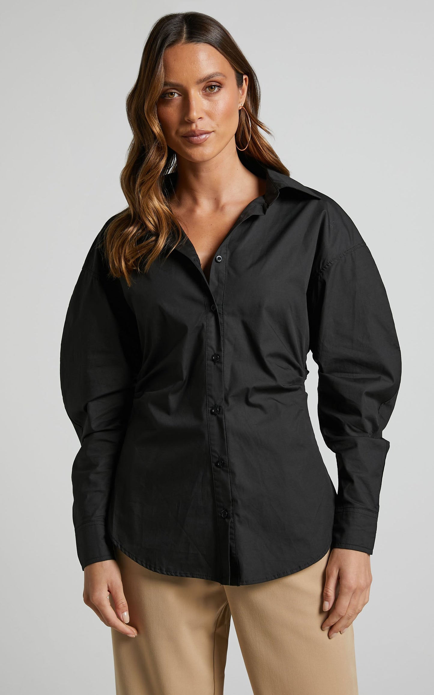 Tiva Shirt - Long Sleeve Fitted Button Up Shirt in Black
